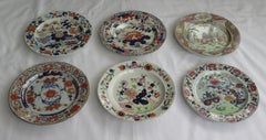 Six Early Mason's Ironstone Dinner Plates Harlequin Set Some Rare, circa 1815
