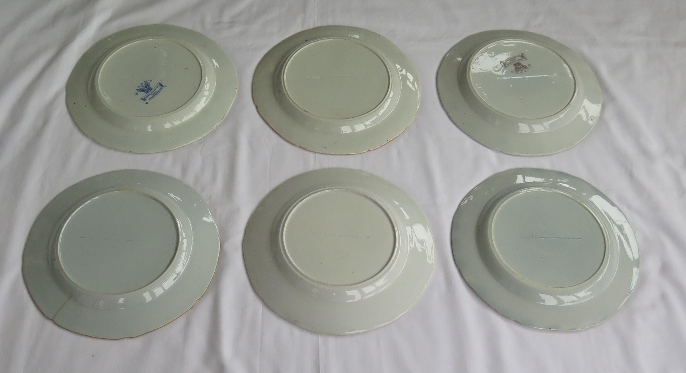 Six Early Mason's Ironstone Dinner Plates Harlequin Set Some Rare, circa 1815 13