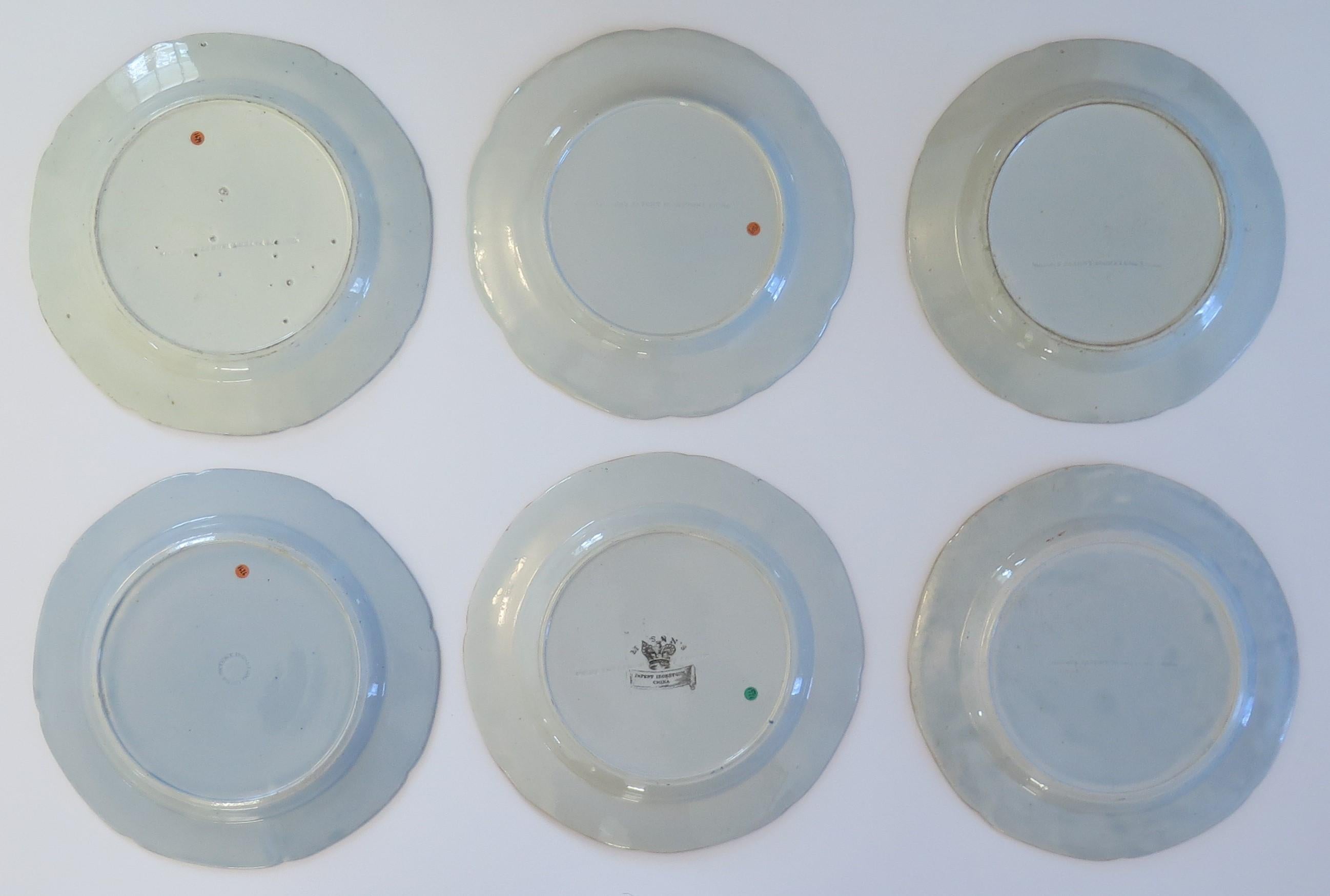 Six Early Masons Ironstone Dinner Plates Harlequin Set Some Rare, circa 1818 For Sale 7