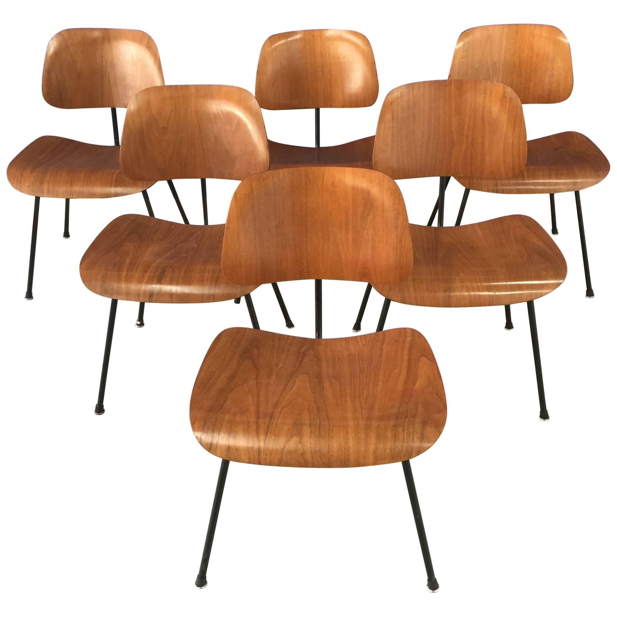 Six Early Mid-Century Modern Eames DCM Chairs