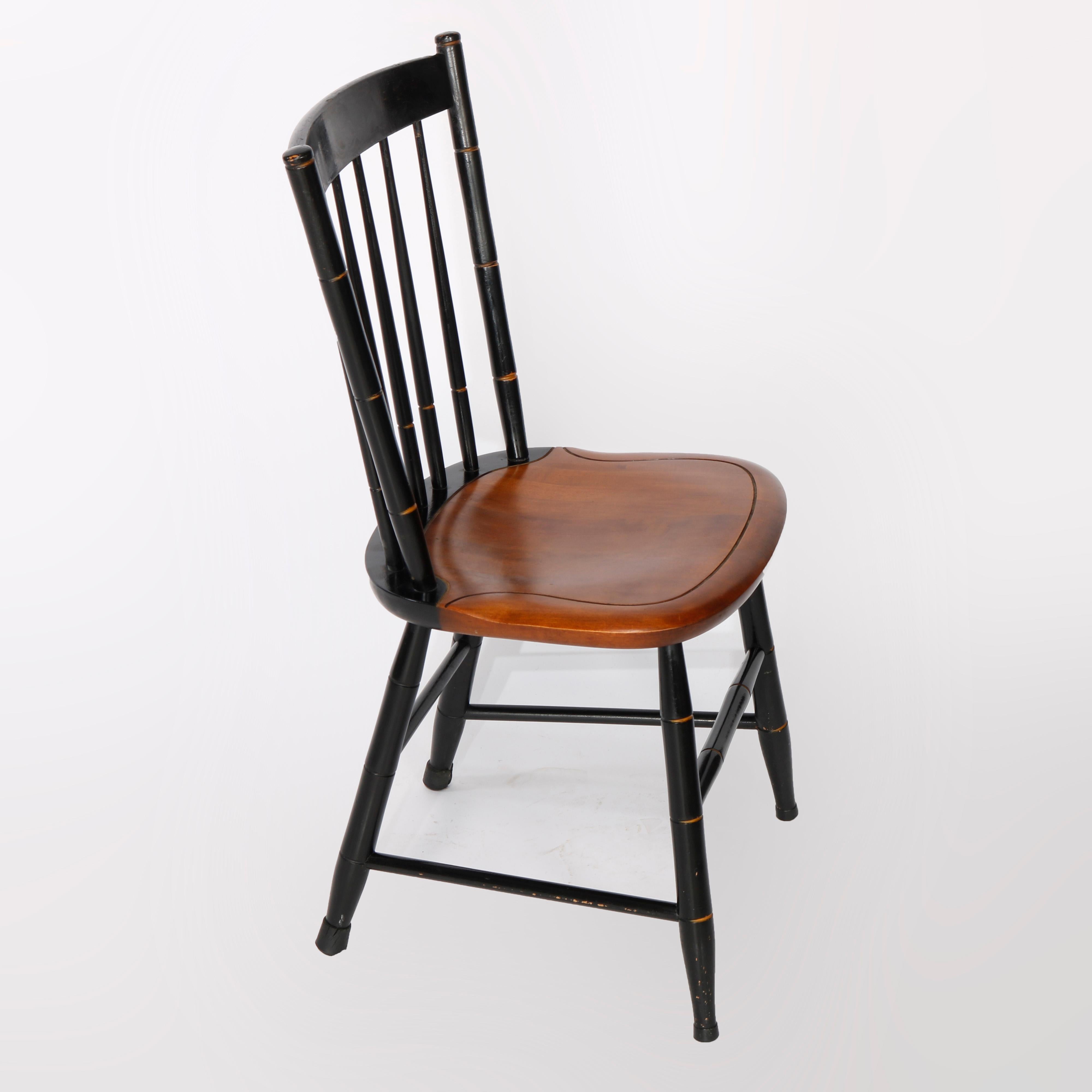 Six Ebonized & Stenciled Windsor Style Plank Bottom Chairs 20th C 2