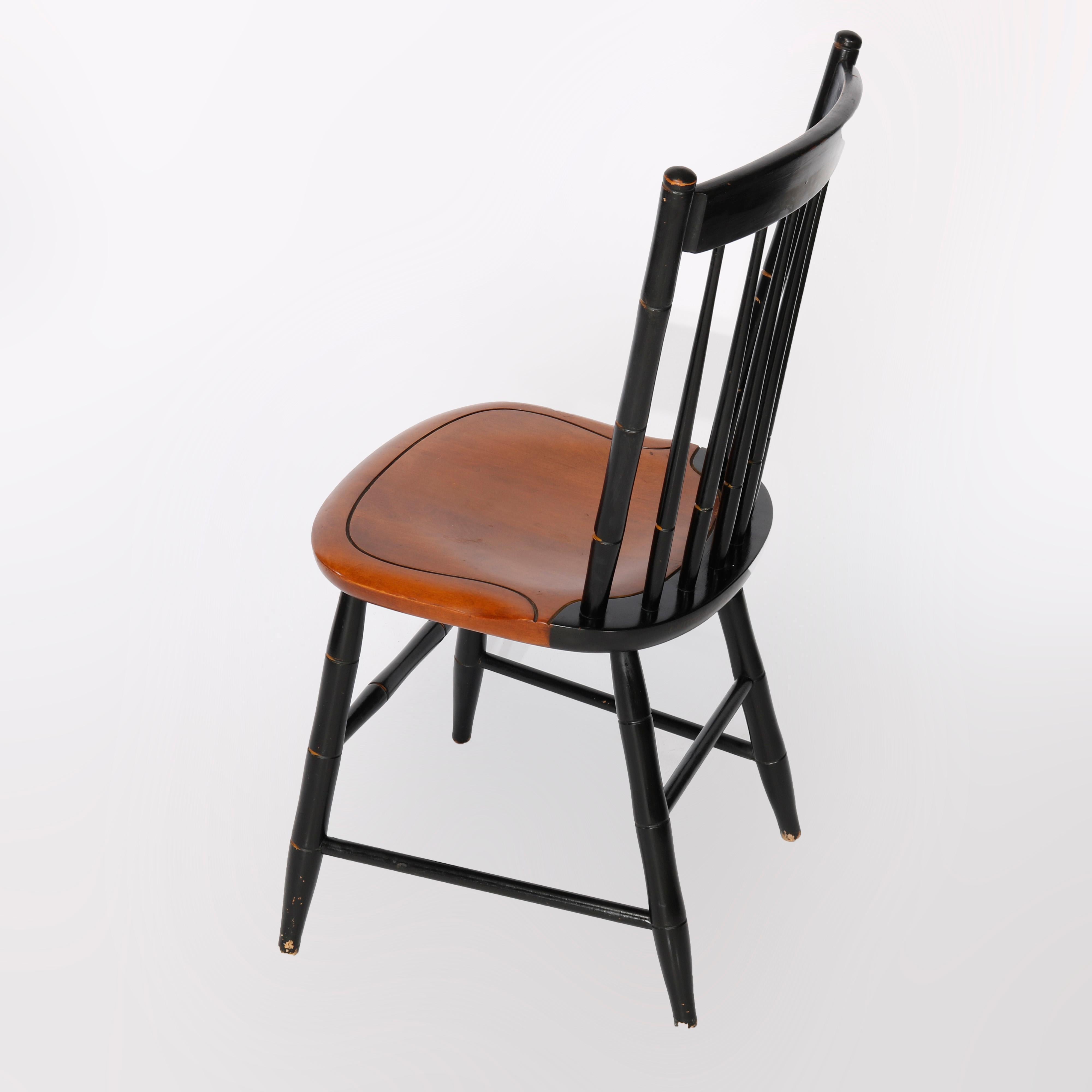 Six Ebonized & Stenciled Windsor Style Plank Bottom Chairs 20th C 3