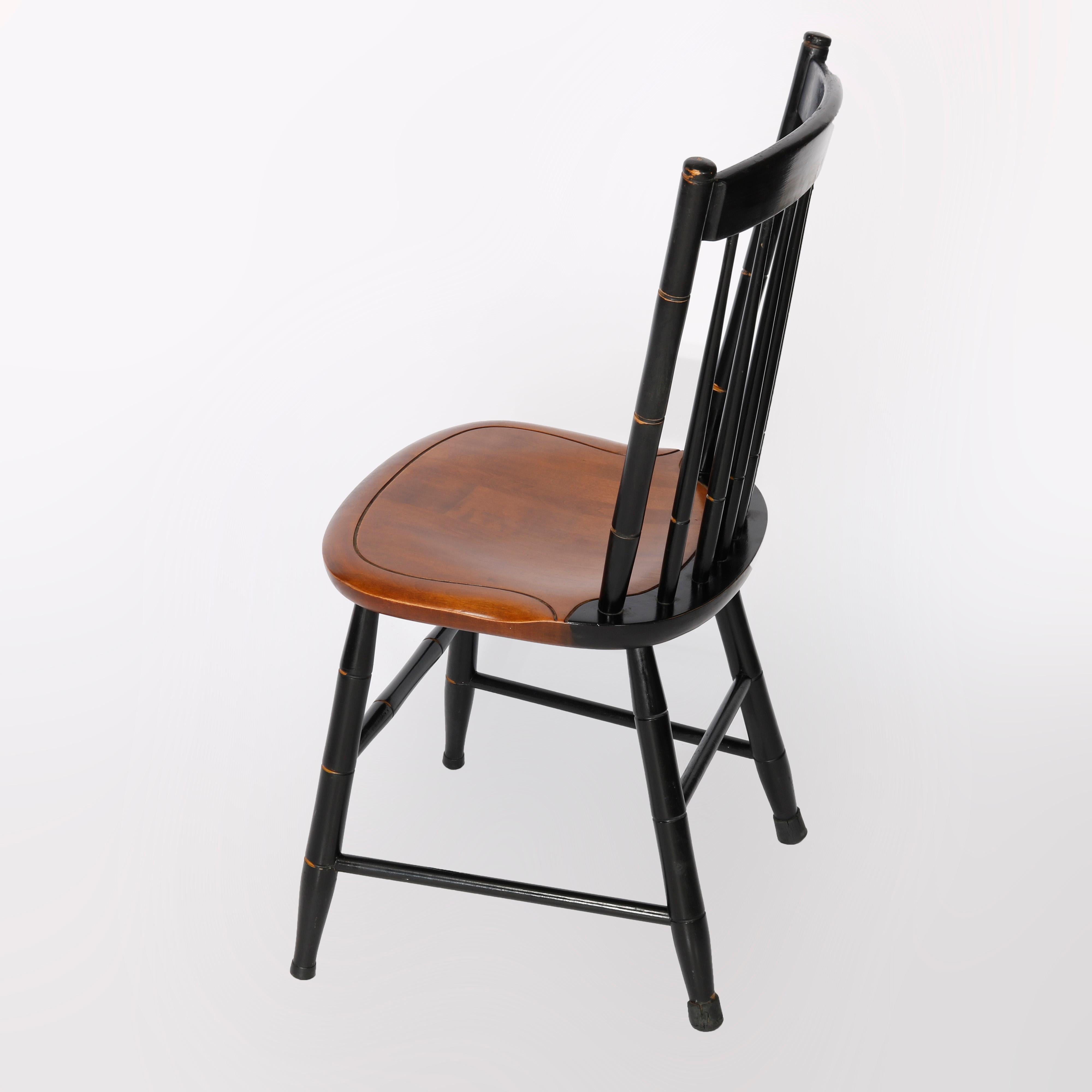 Six Ebonized & Stenciled Windsor Style Plank Bottom Chairs 20th C 4