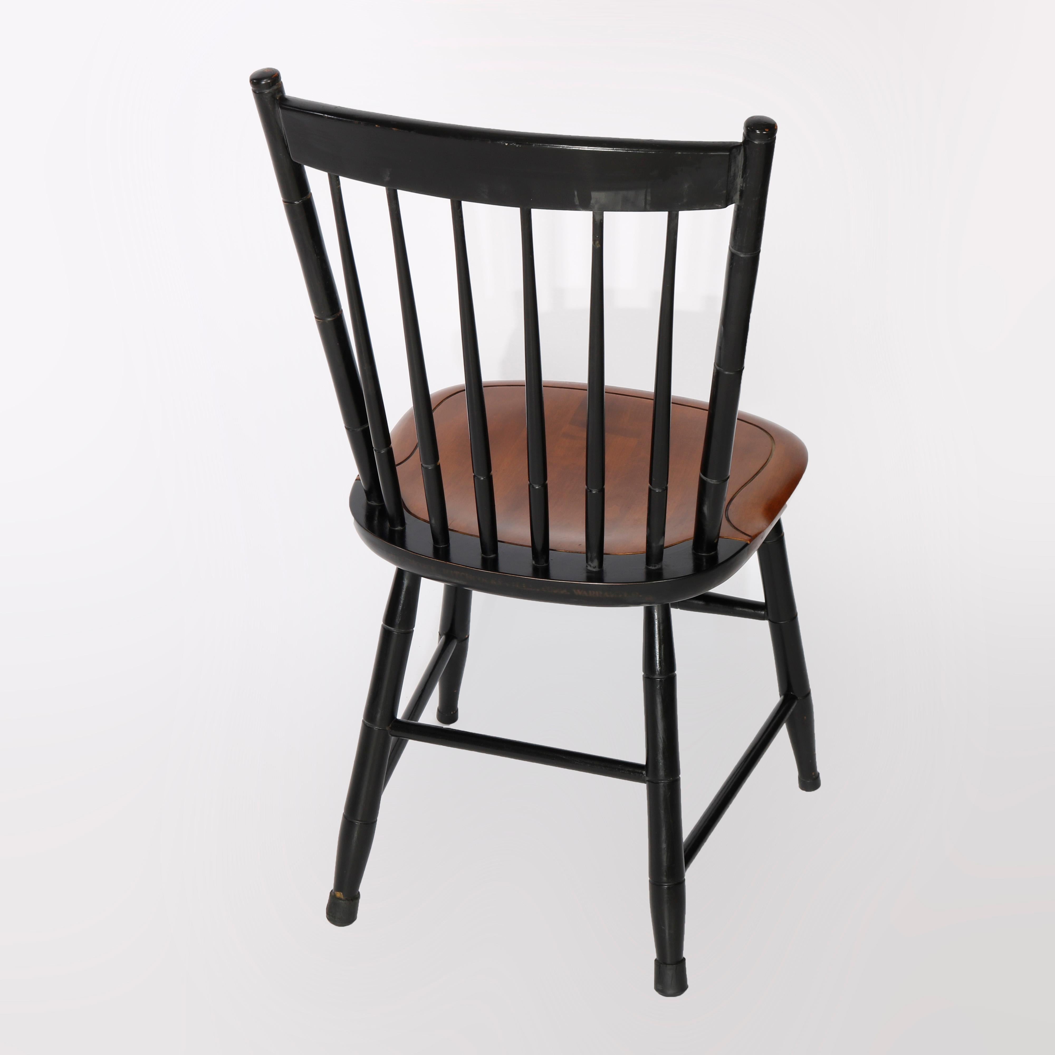 Six Ebonized & Stenciled Windsor Style Plank Bottom Chairs 20th C 6