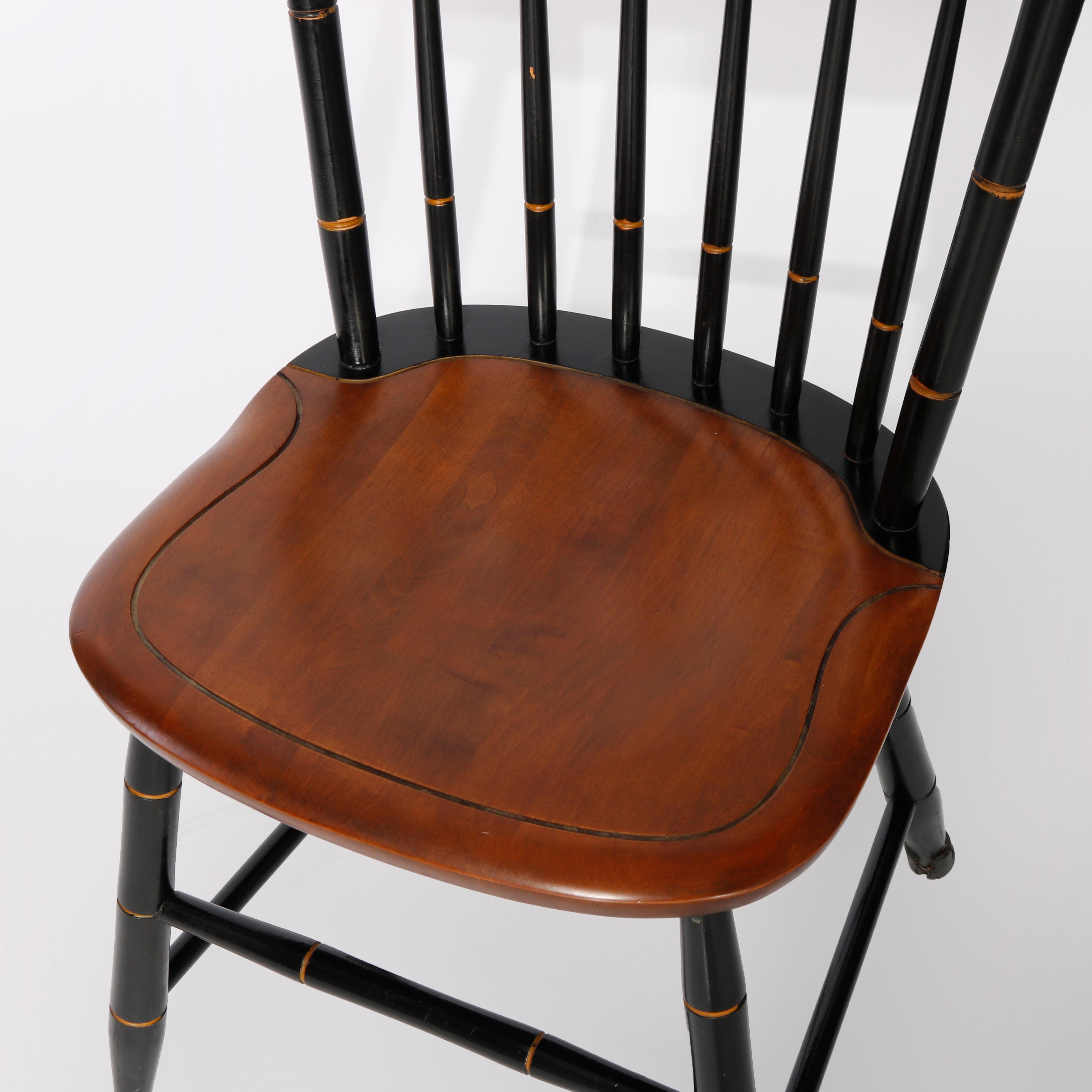 Six Ebonized & Stenciled Windsor Style Plank Bottom Chairs 20th C 7