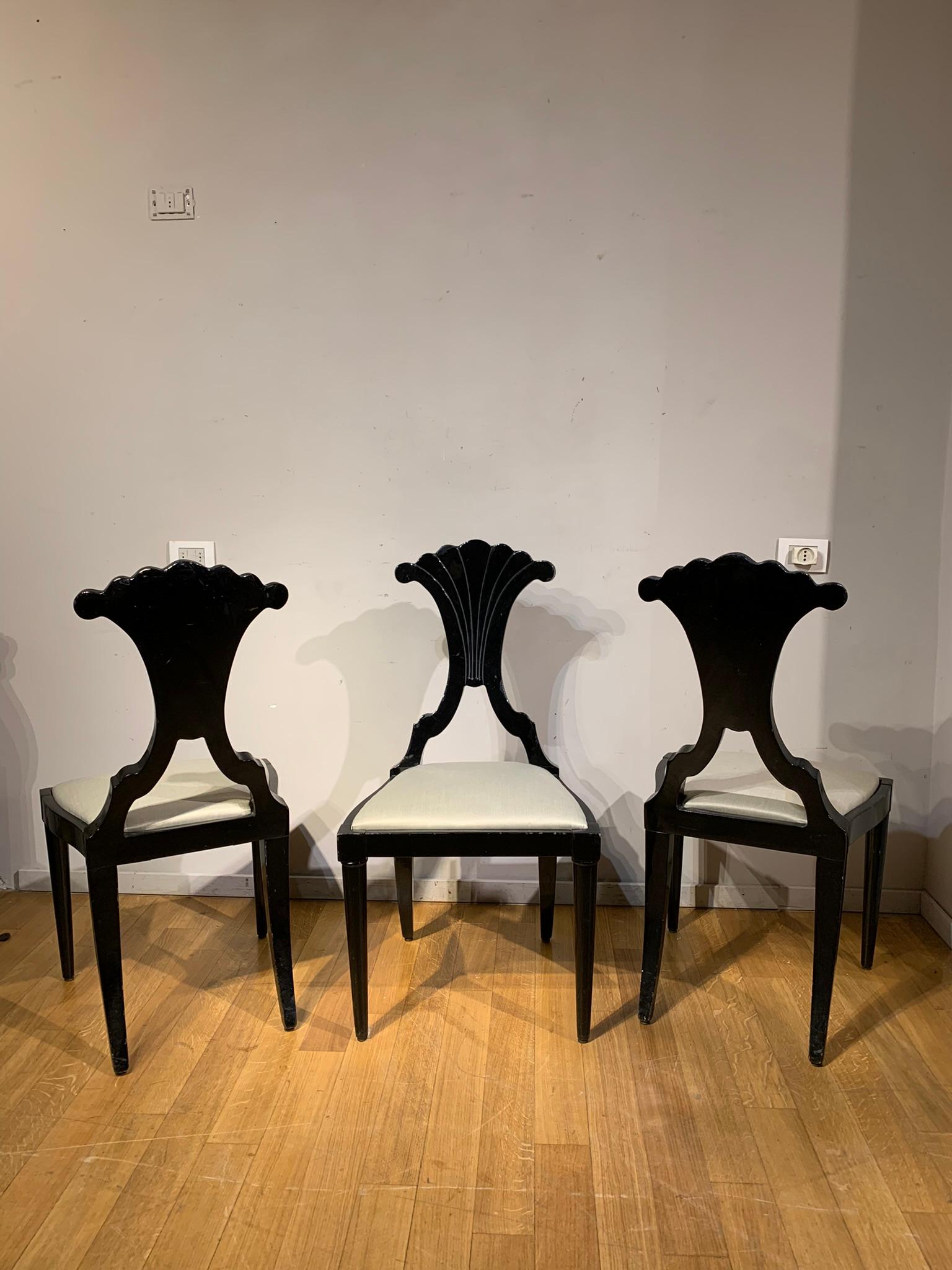 19th Century Six Ebonized Wood Biedermeier Chairs