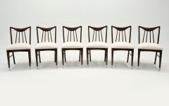 Six chaises de salle à manger Edmond Spence pour Keller. Restauré. Noyer avec dossier en fuseau