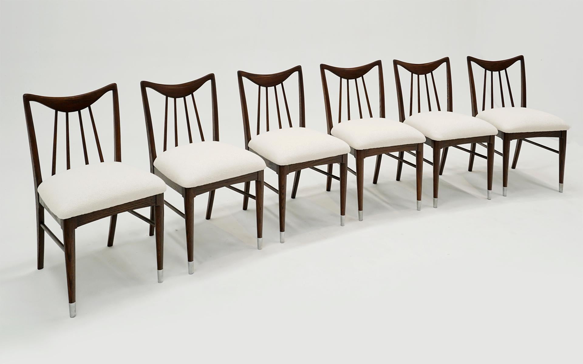 Mid-Century Modern Six Edmond Spence Dining Chairs for Keller. Restored. Walnut with Spindle Back