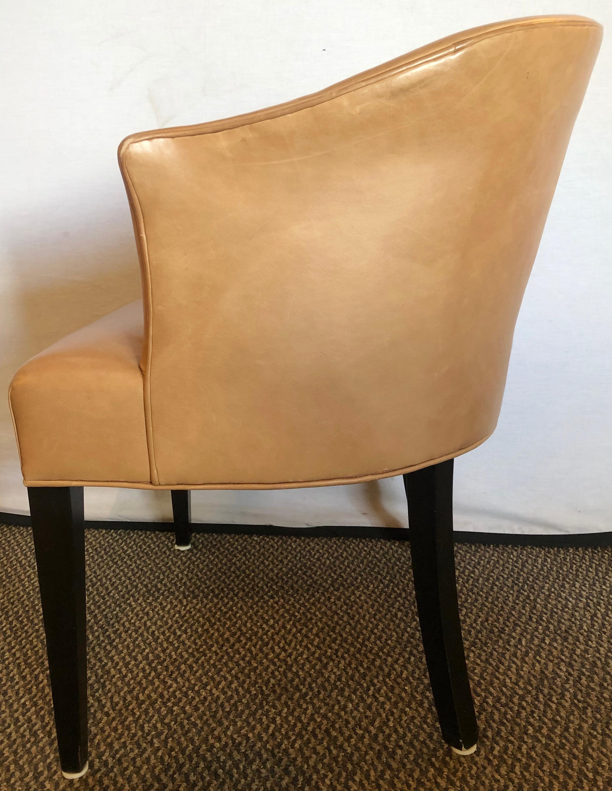 Six Edward Wormley Dining Chairs. Mid-Century Modern Leather Upholstered 7