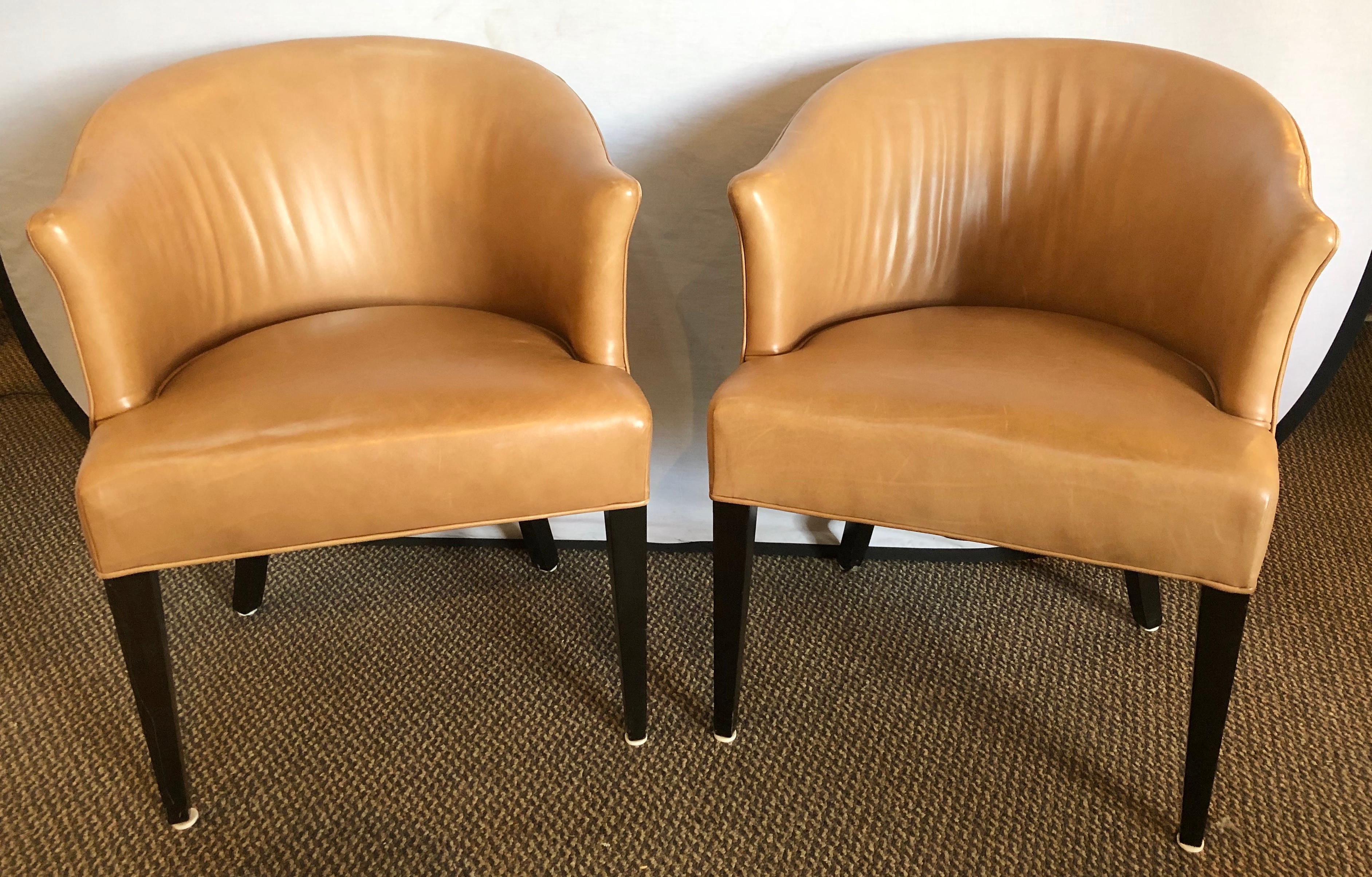 Six Edward Wormley Dining Chairs. Mid-Century Modern Leather Upholstered 2
