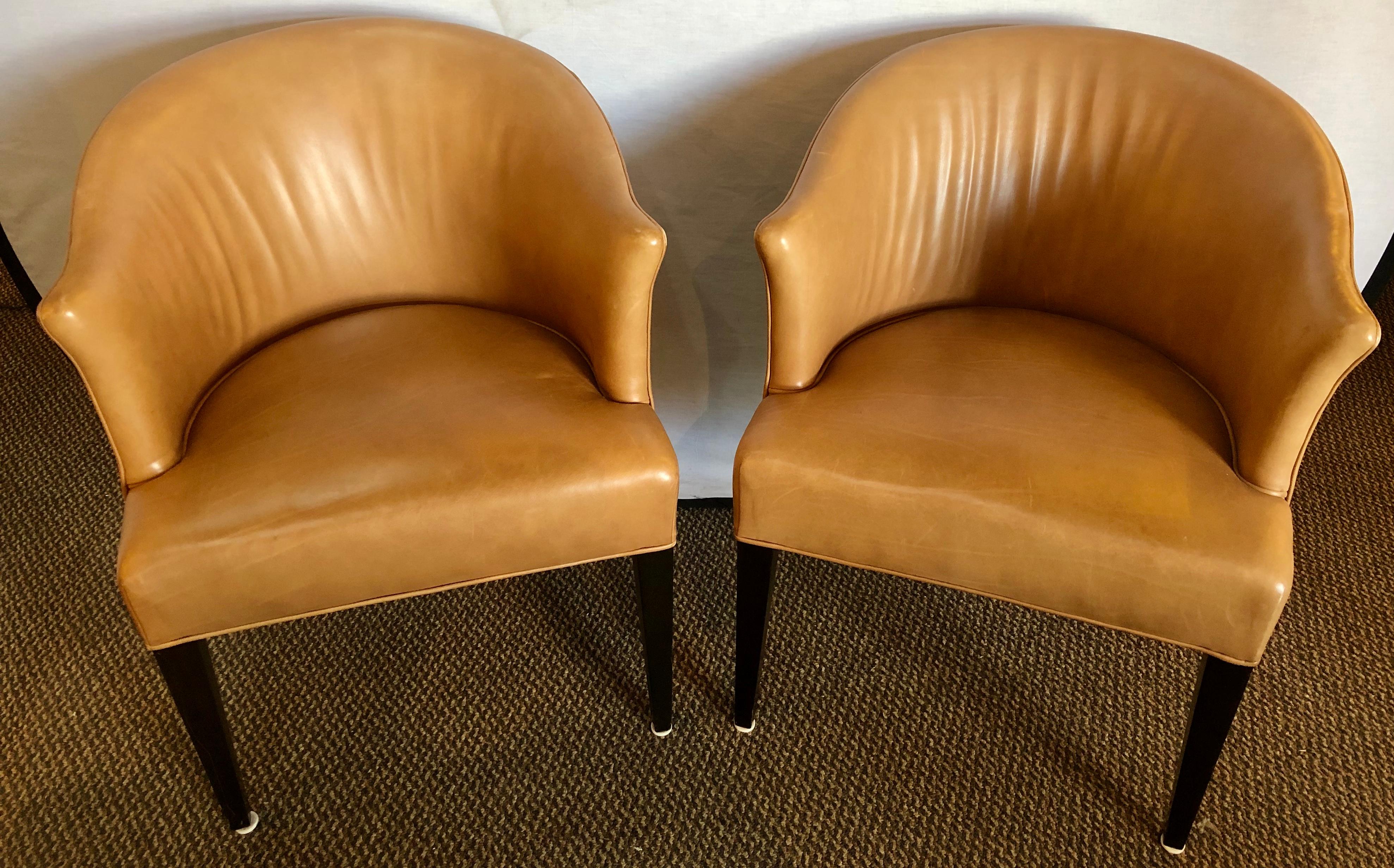 Six Edward Wormley Dining Chairs. Mid-Century Modern Leather Upholstered 3