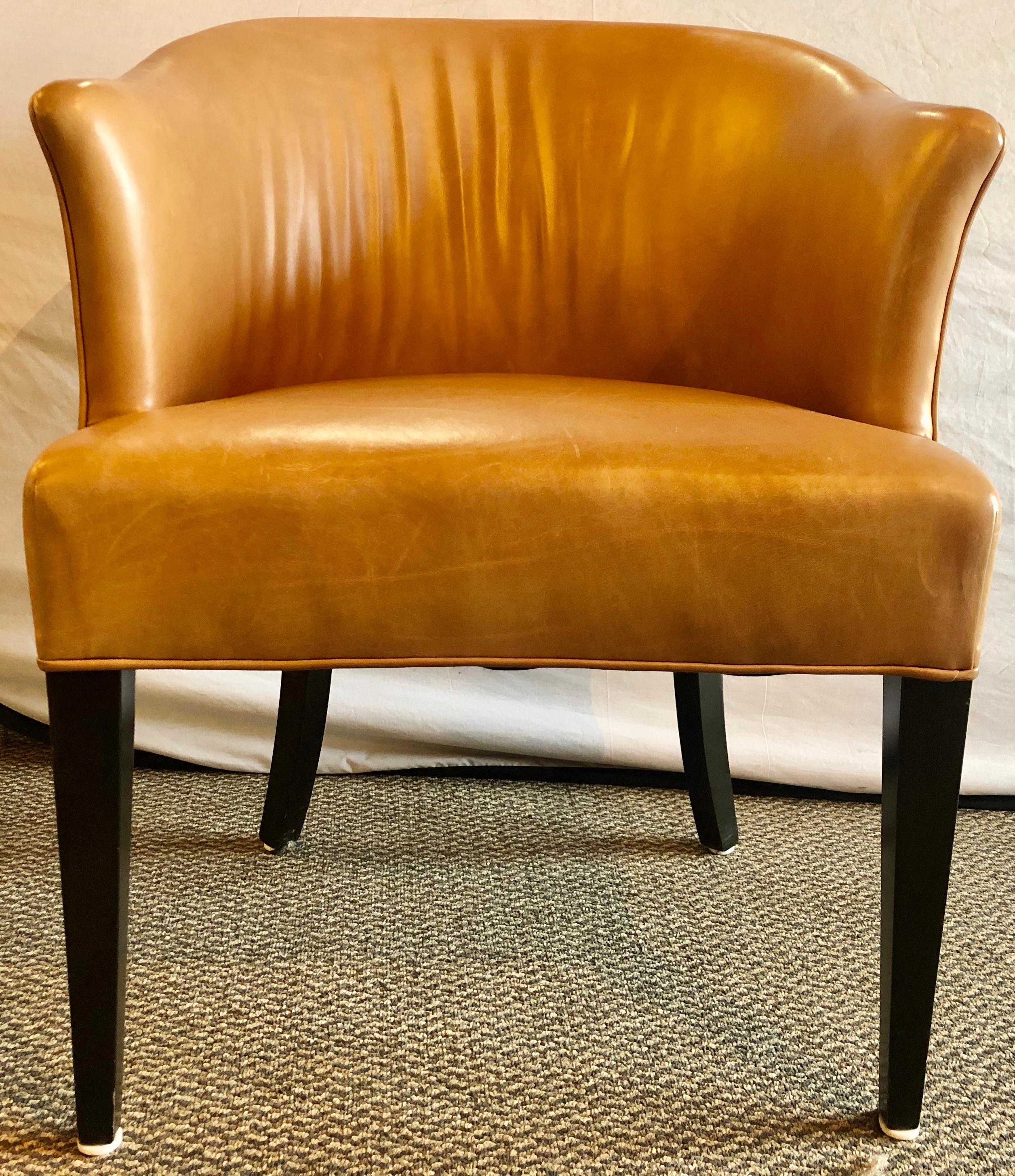 Six Edward Wormley Dining Chairs. Mid-Century Modern Leather Upholstered 5
