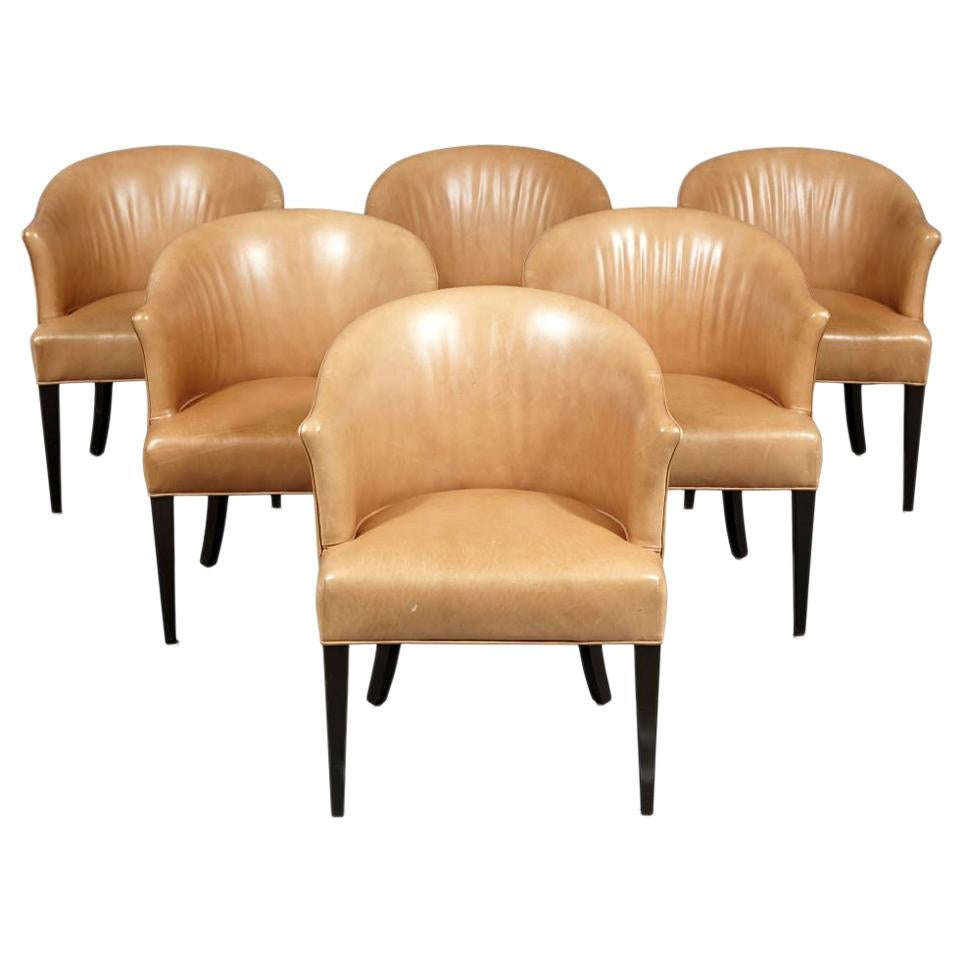 Six Edward Wormley Dining Chairs. Mid-Century Modern Leather Upholstered
