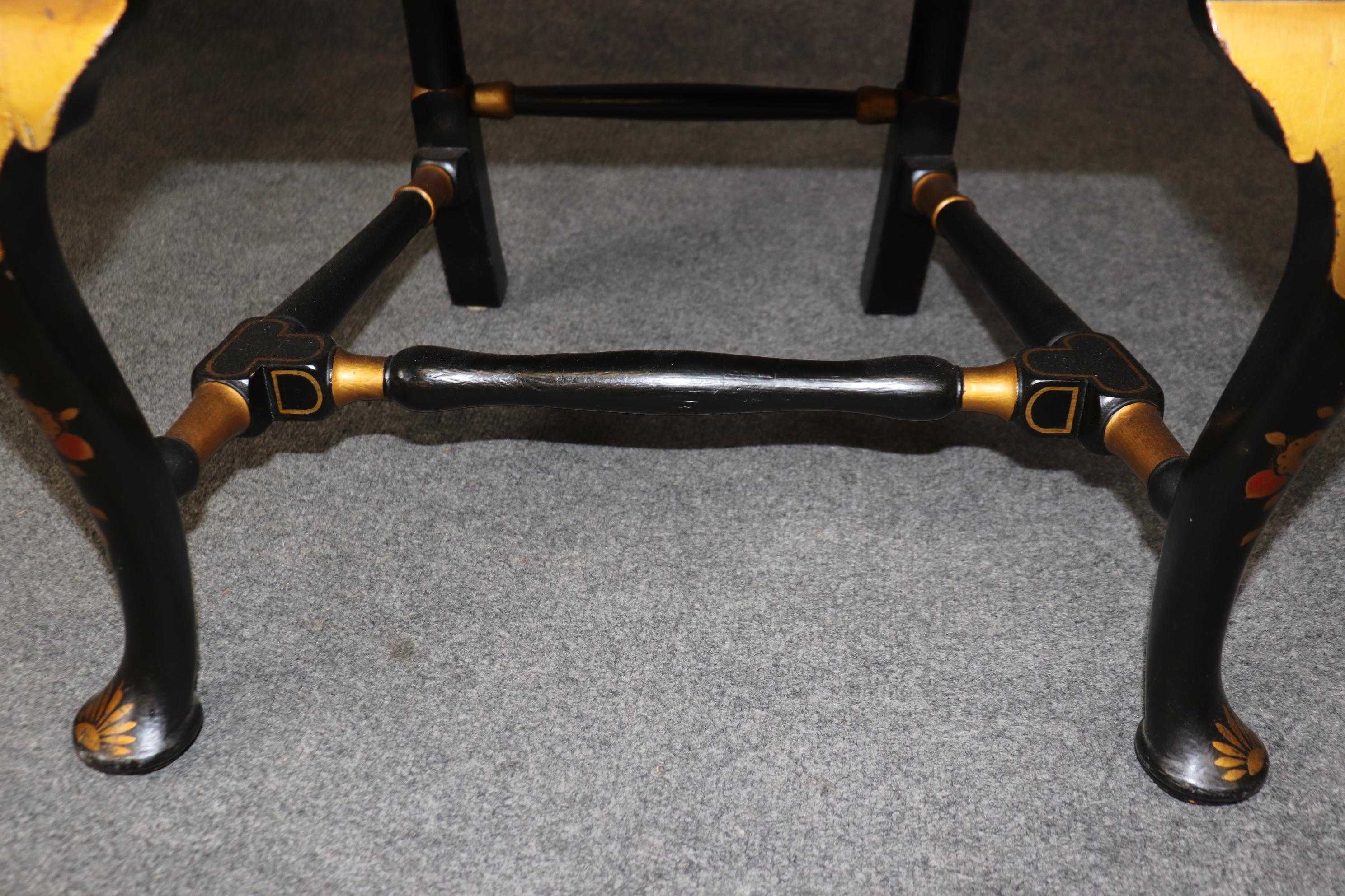 Six English Queen Anne Style Ebonized Chinoiserie Paint Decorated Dining Chairs 4