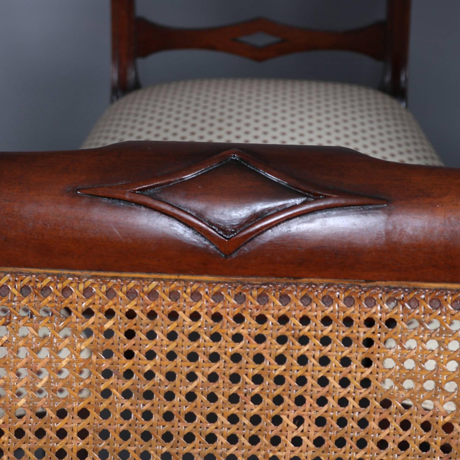 Six English Regency Flame Mahogany Cane Back Upholstered Dining Chairs 5