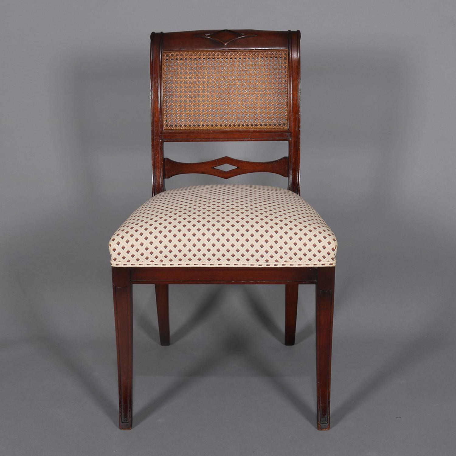 Six English Regency Flame Mahogany Cane Back Upholstered Dining Chairs In Good Condition In Big Flats, NY