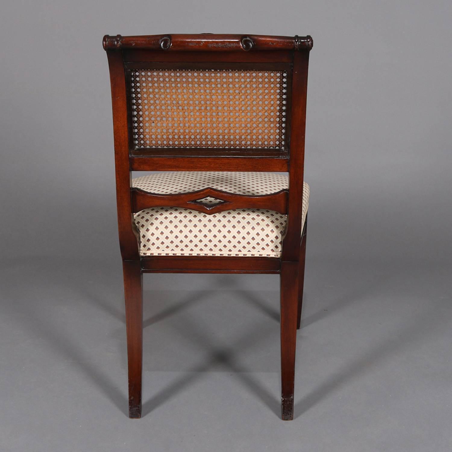 Six English Regency Flame Mahogany Cane Back Upholstered Dining Chairs 2