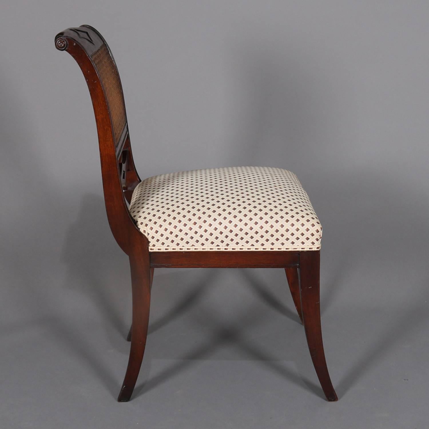 Six English Regency Flame Mahogany Cane Back Upholstered Dining Chairs 3