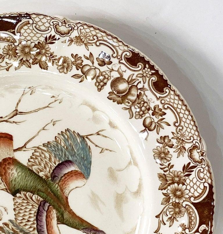 Six English Transfer-Ware Turkey Plates, Wild Turkey Flying by Johnson Brothers For Sale 1