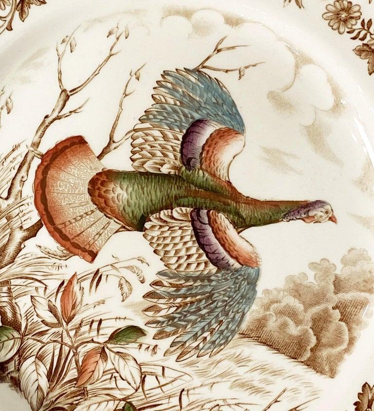 Six English Transfer-Ware Turkey Plates, Wild Turkey Flying by Johnson Brothers For Sale 3