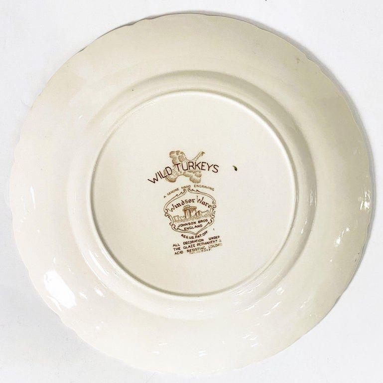 Six English Transfer-Ware Turkey Plates, Wild Turkey Flying by Johnson Brothers For Sale 6