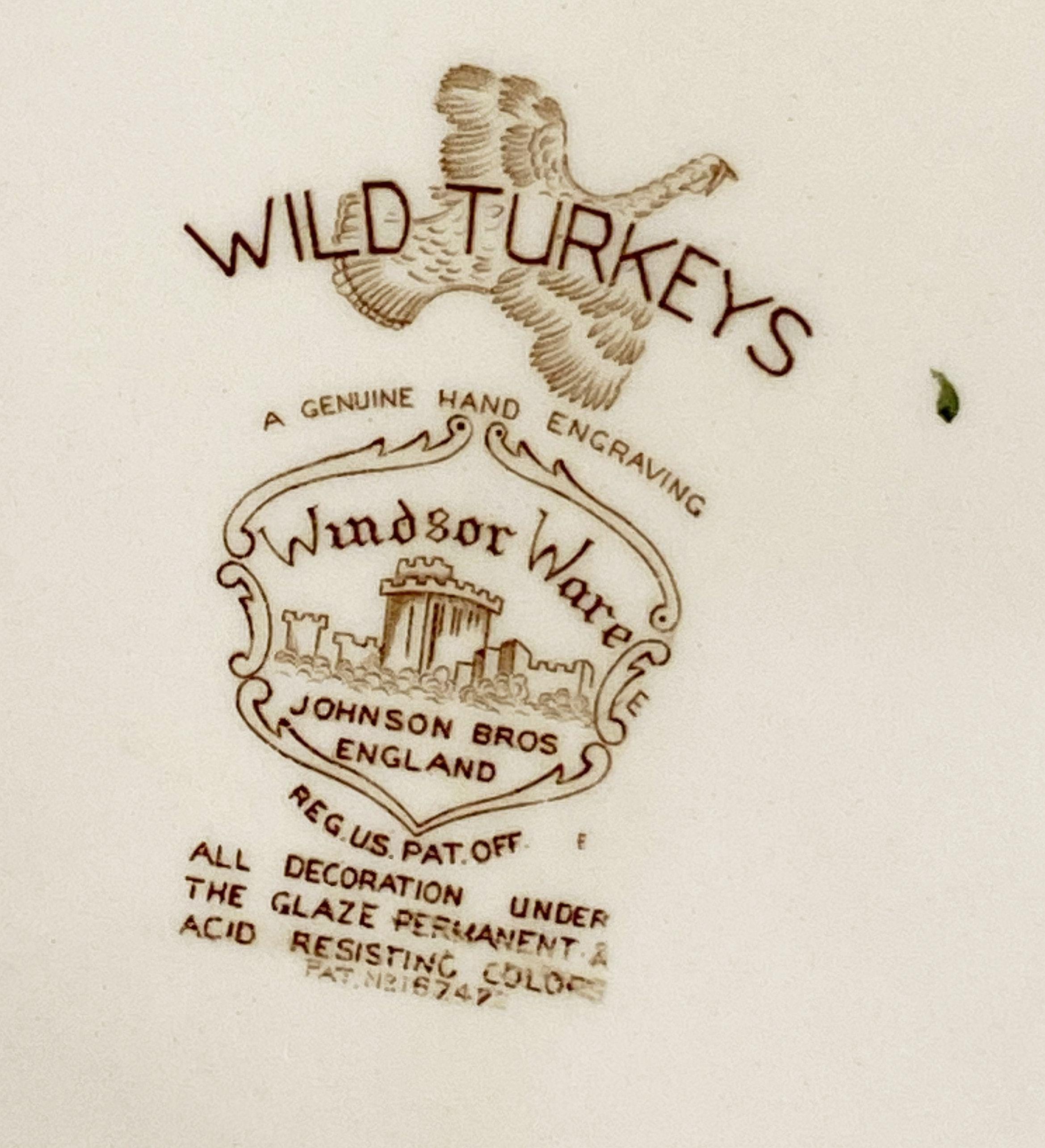 Six English Transfer-Ware Turkey Plates, Wild Turkey Flying by Johnson Brothers 7