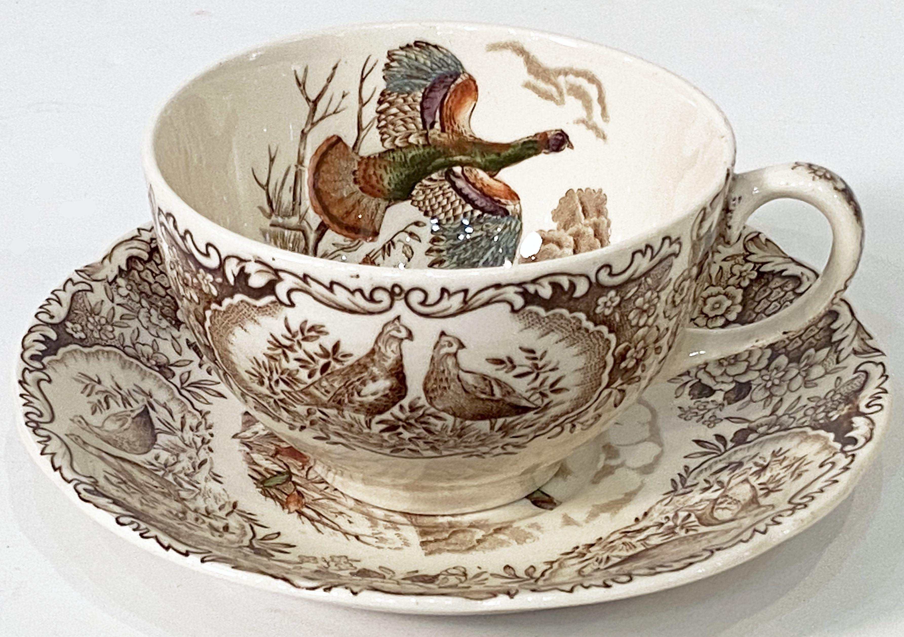 Six English Turkey Cups and Saucers, Wild Turkey Flying by Johnson Brothers For Sale 7