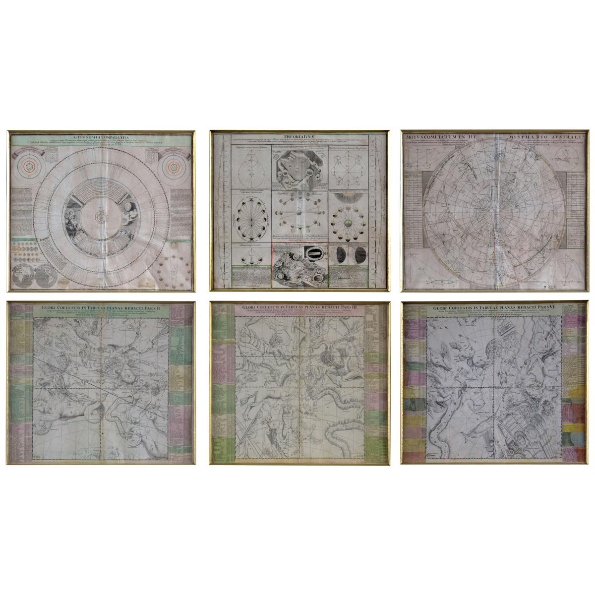 Six Engravings Celestial Charts, Cartographer, Astronomer Doppelmayr from 1740