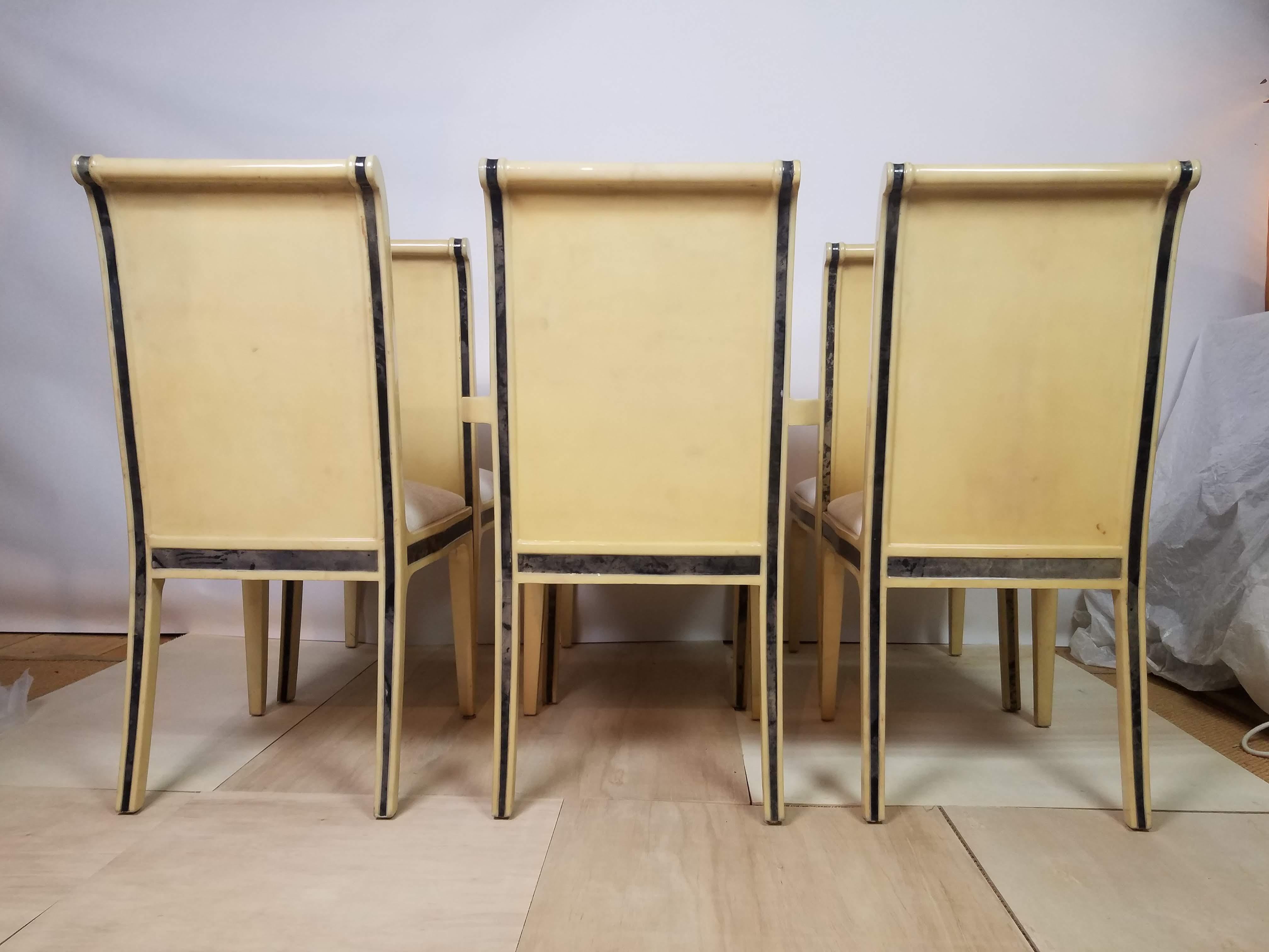Sculpté Six chaises de salle à manger en peau de chèvre Enrique Garcel Columbia 1970s en vente