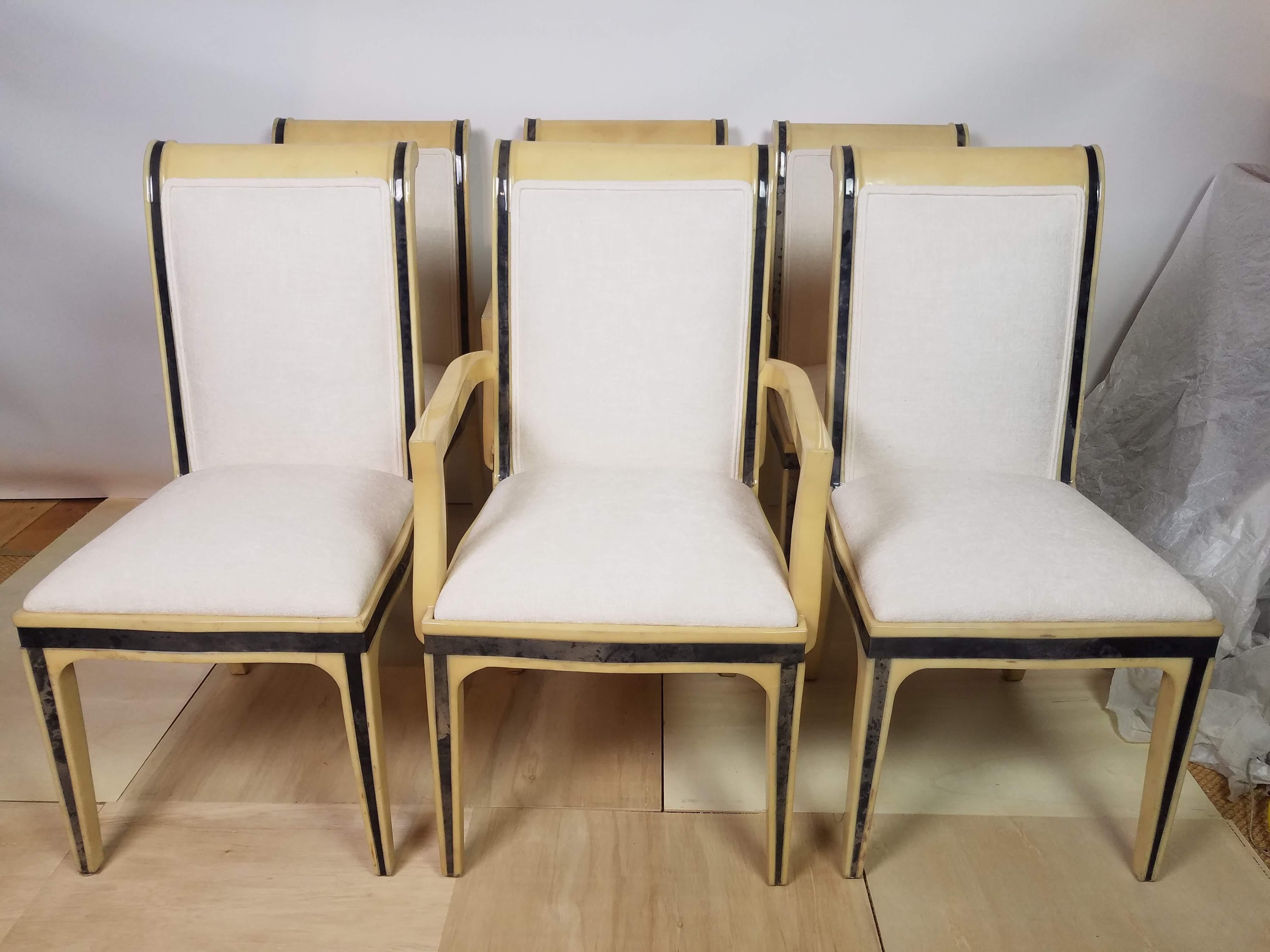 Cuir de chèvre Six chaises de salle à manger en peau de chèvre Enrique Garcel Columbia 1970s en vente