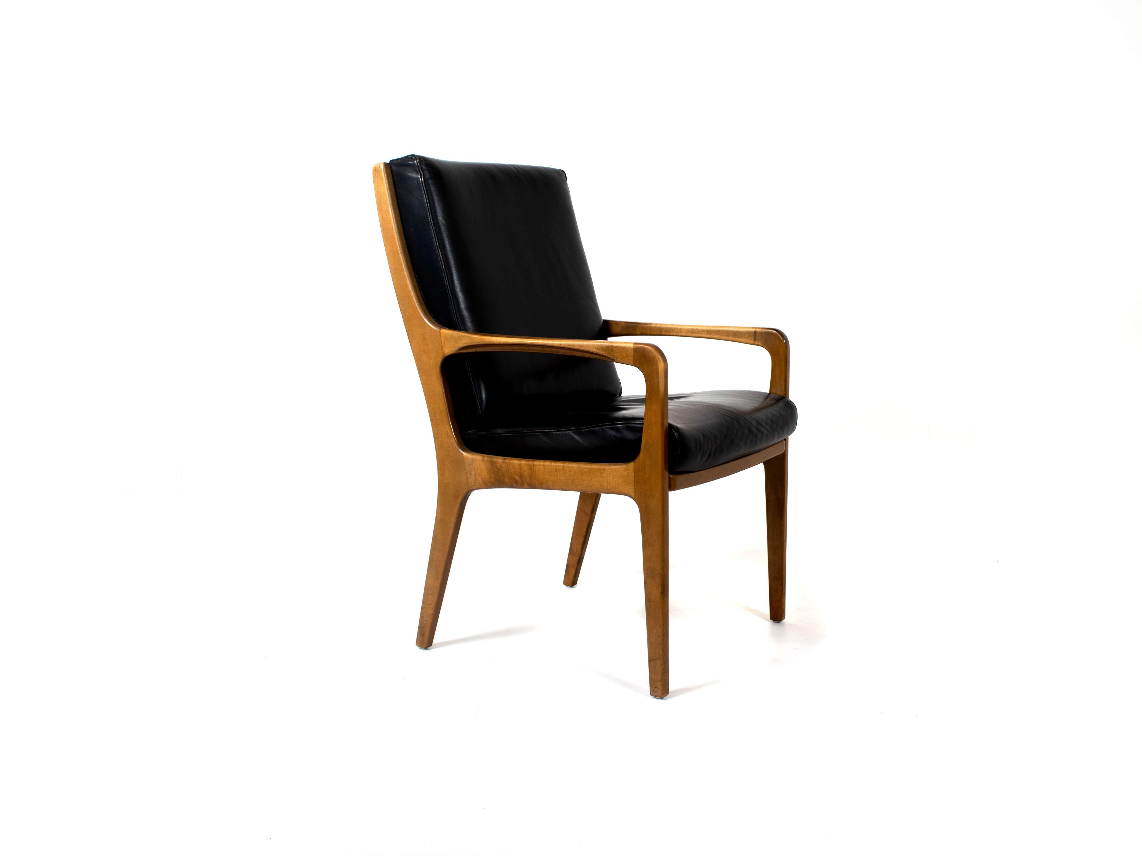 Mid-Century Modern Six Eugen Schmidt High-Back Conference Chairs in Leather and Wood