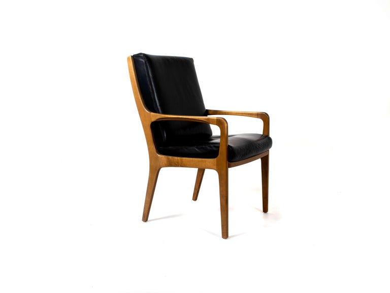 Mid-20th Century Six Eugen Schmidt High-Back Conference Chairs in Leather and Wood For Sale
