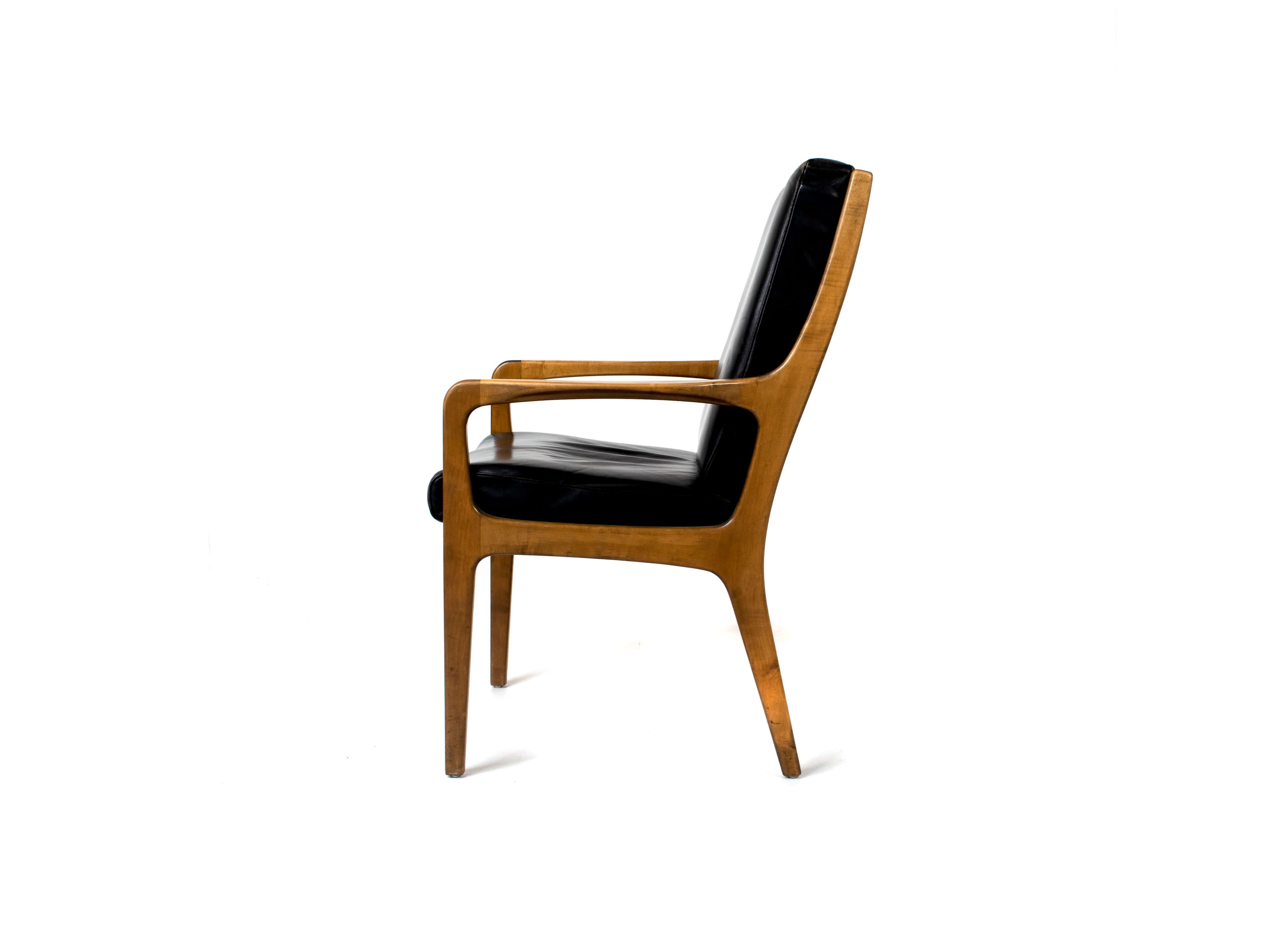 Mid-20th Century Six Eugen Schmidt High-Back Conference Chairs in Leather and Wood
