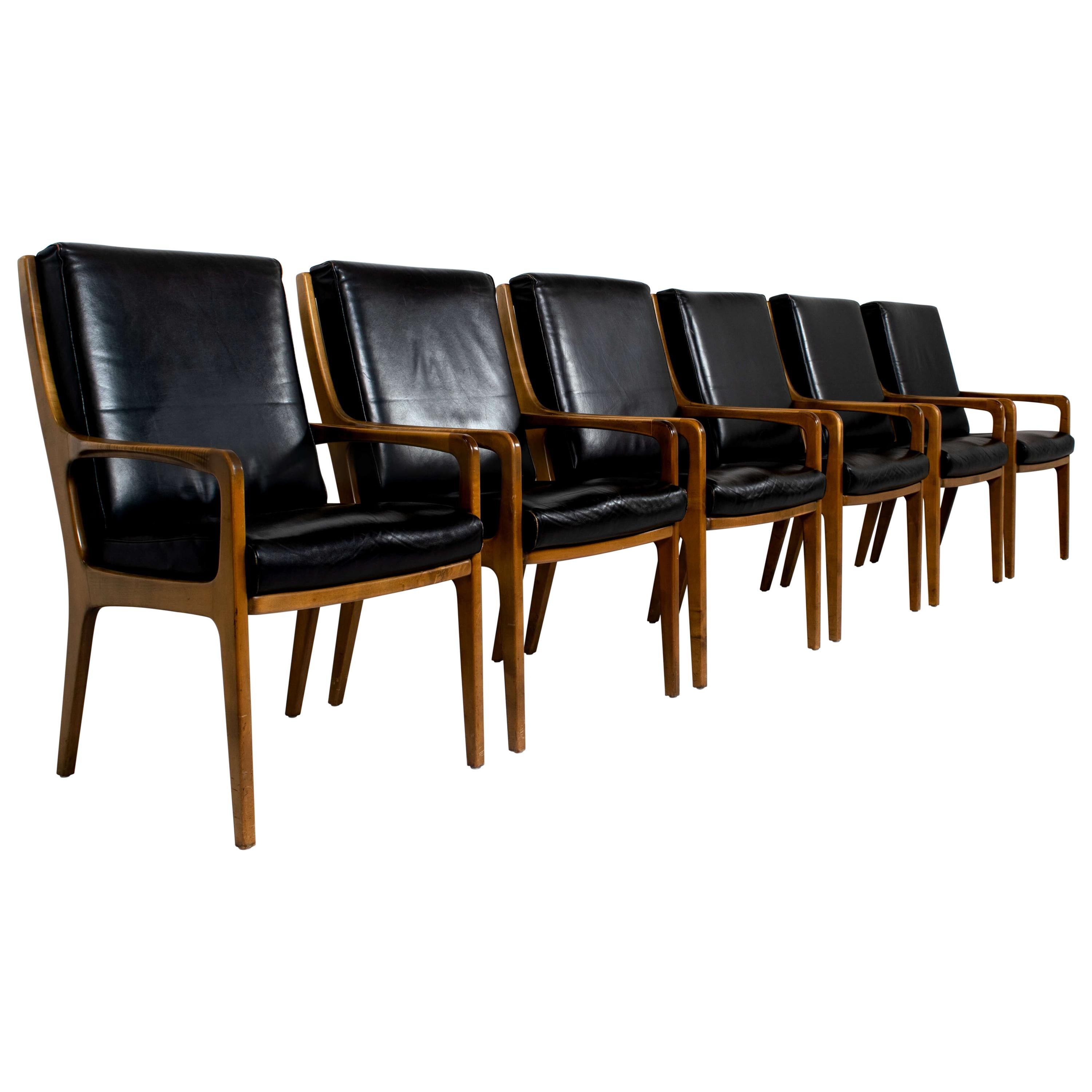 Six Eugen Schmidt High-Back Conference Chairs in Leather and Wood