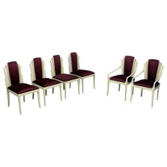 Vladimir Kagan, Mid-Century Modern, Six Eva Dining Chairs, Maroon, USA, 1983