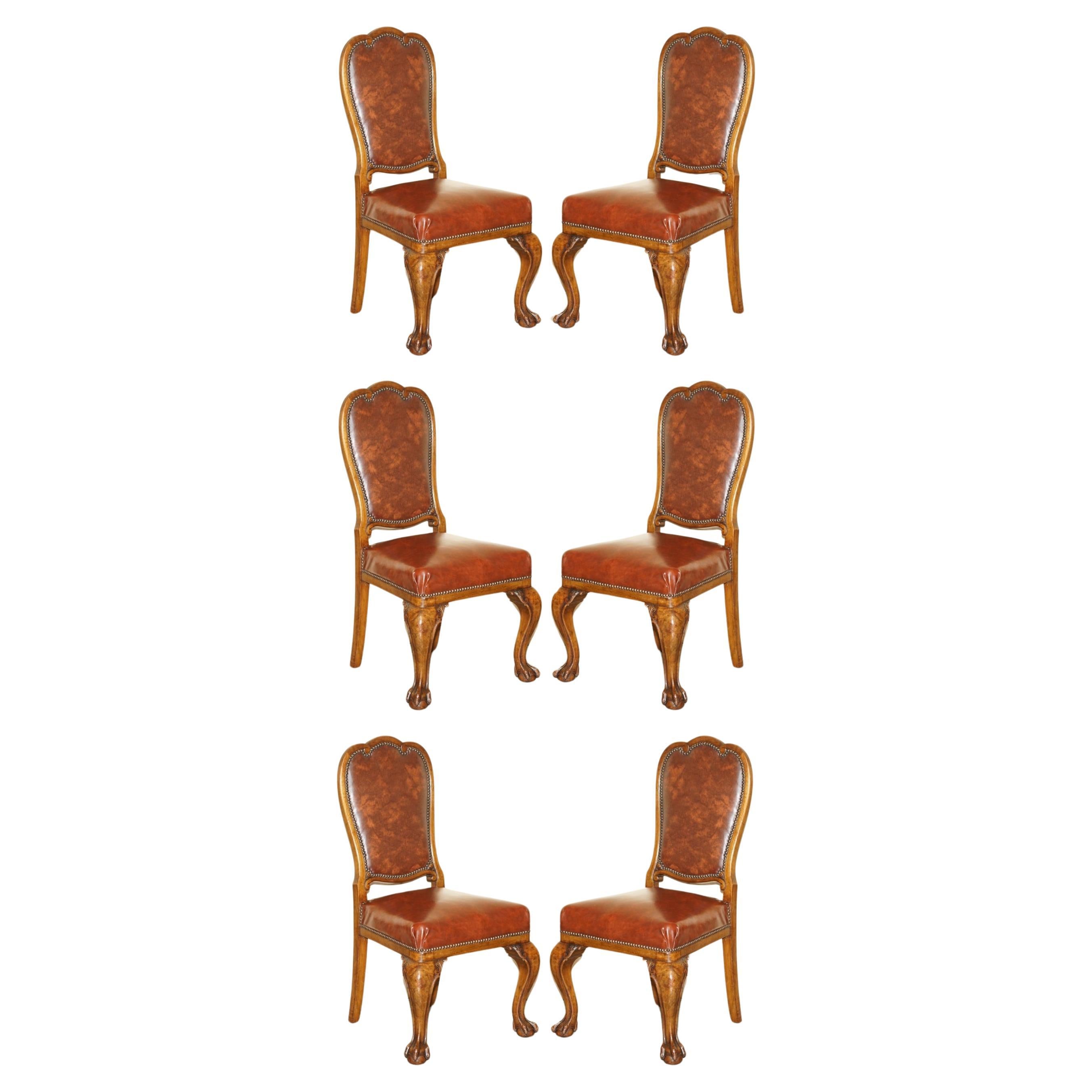 SIX EXQUISITE ANTIQUE HAND CARVED CLAW & BALL FRAMED CIRCA 1860 DINING CHAIRs