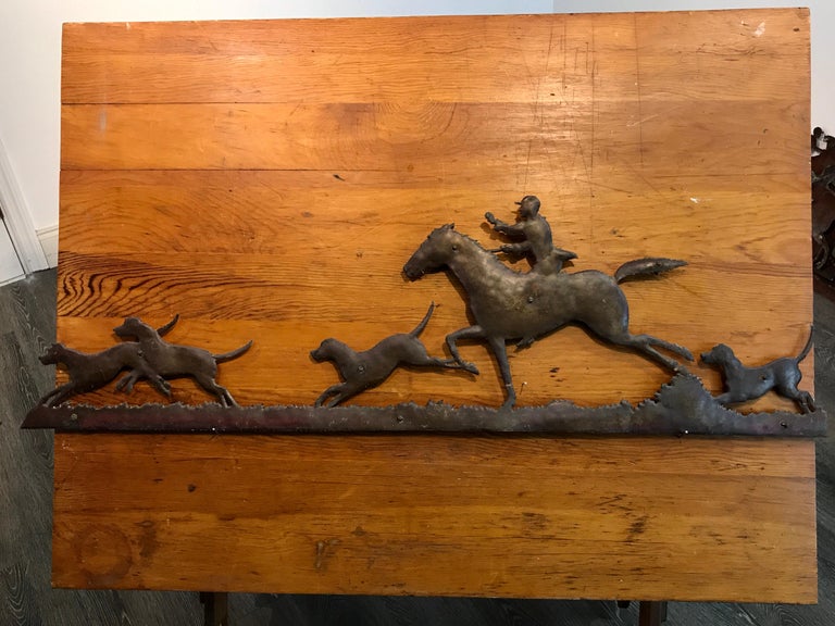 Six Extraordinary Antique Copper Fox Hunt Motif Wall Sculptures For