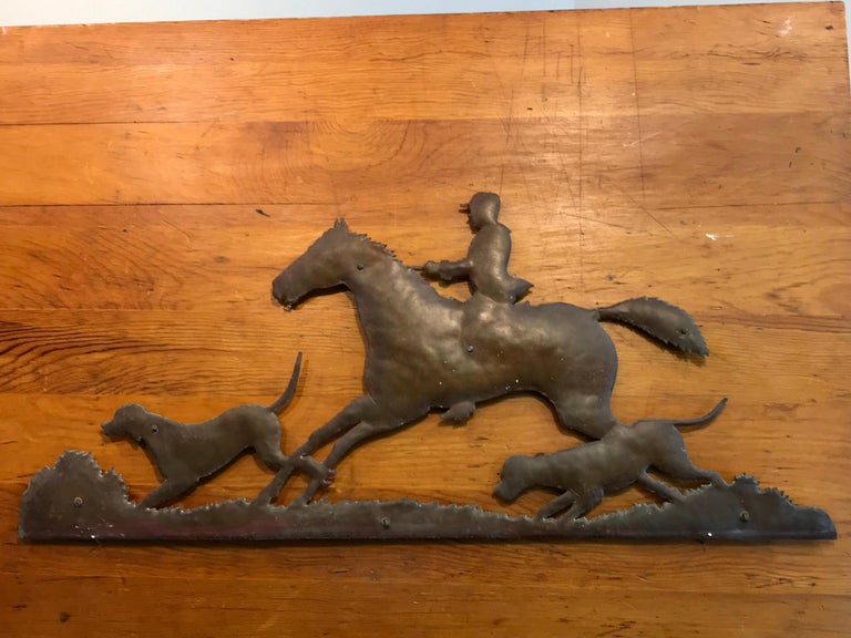 Six Extraordinary Antique Copper Fox Hunt Motif Wall Sculptures For