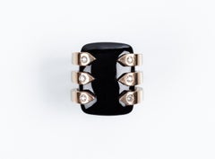 Six Eyes watching onyx and diamonds Rose Gold  Ring