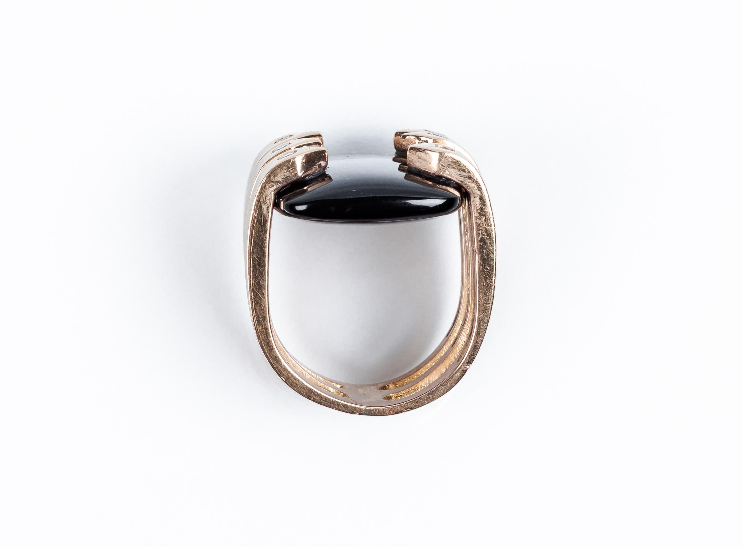 Contemporary Six Eyes watching onyx and diamonds Rose Gold  Ring For Sale