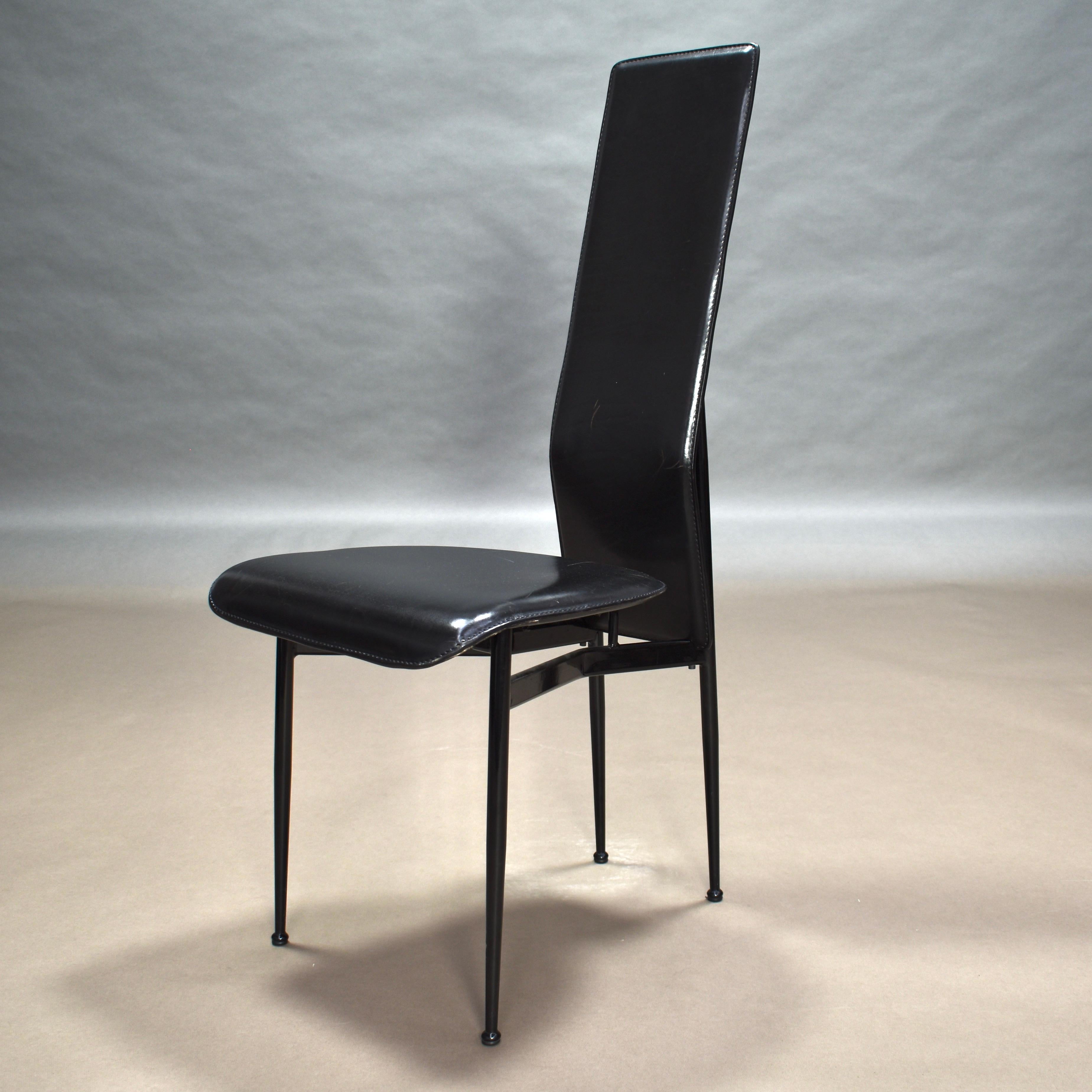 Metal Six Fasem Dining Chairs by Vegni and Gualtierotti in Black Leather, Italy For Sale