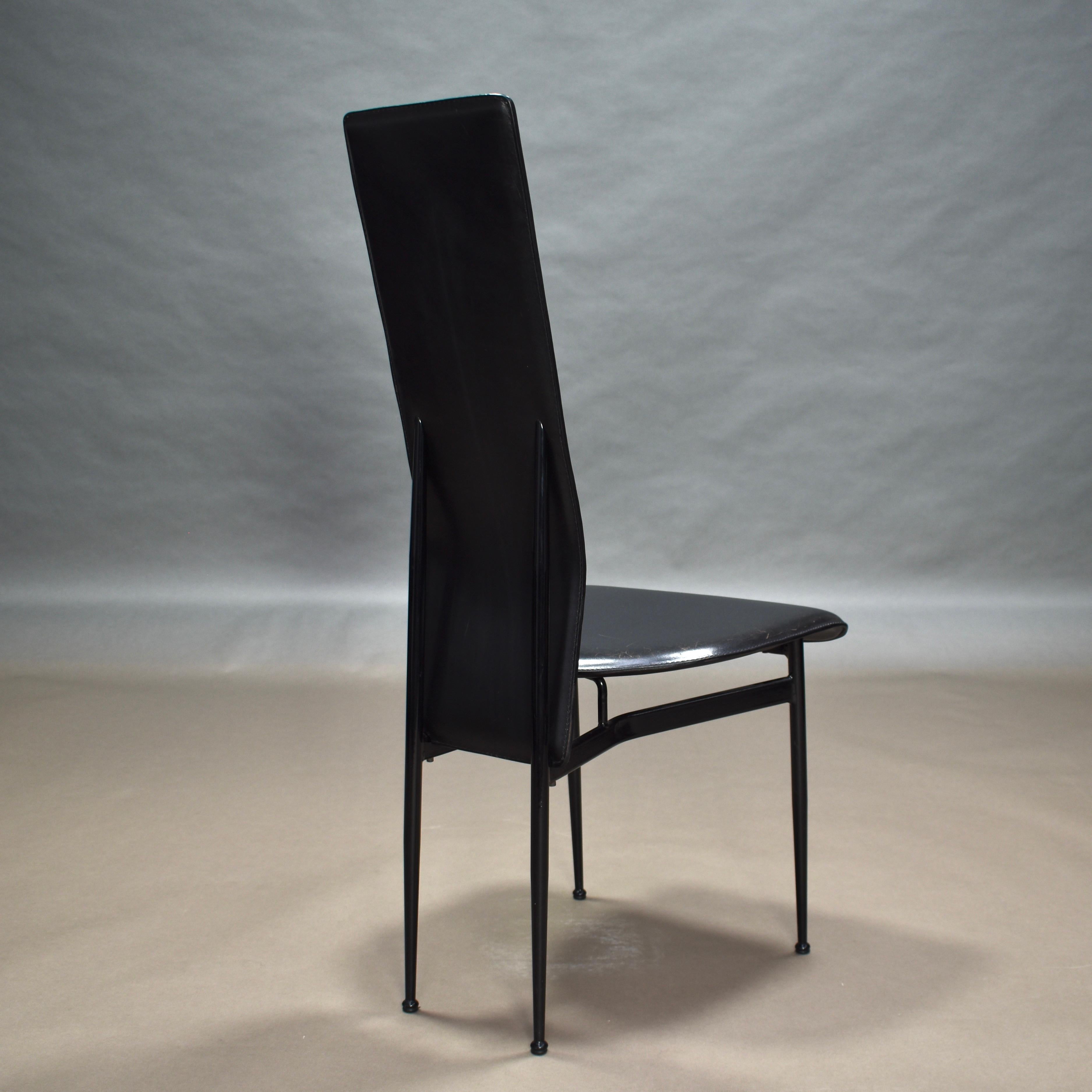 Six Fasem Dining Chairs by Vegni and Gualtierotti in Black Leather, Italy For Sale 2
