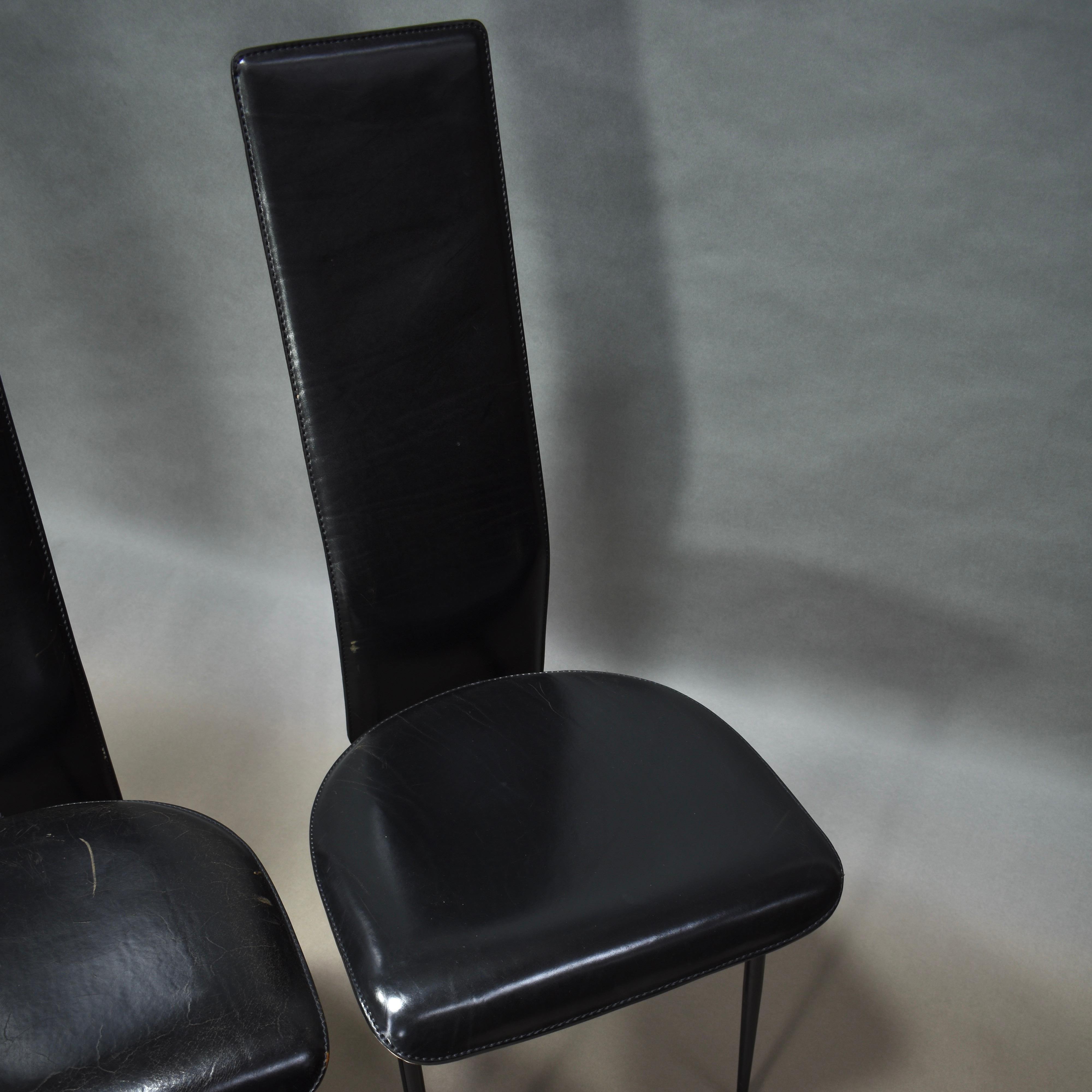20th Century Six Fasem Dining Chairs by Vegni and Gualtierotti in Black Leather, Italy For Sale