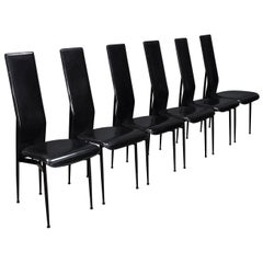 Six Fasem Dining Chairs by Vegni and Gualtierotti in Black Leather, Italy