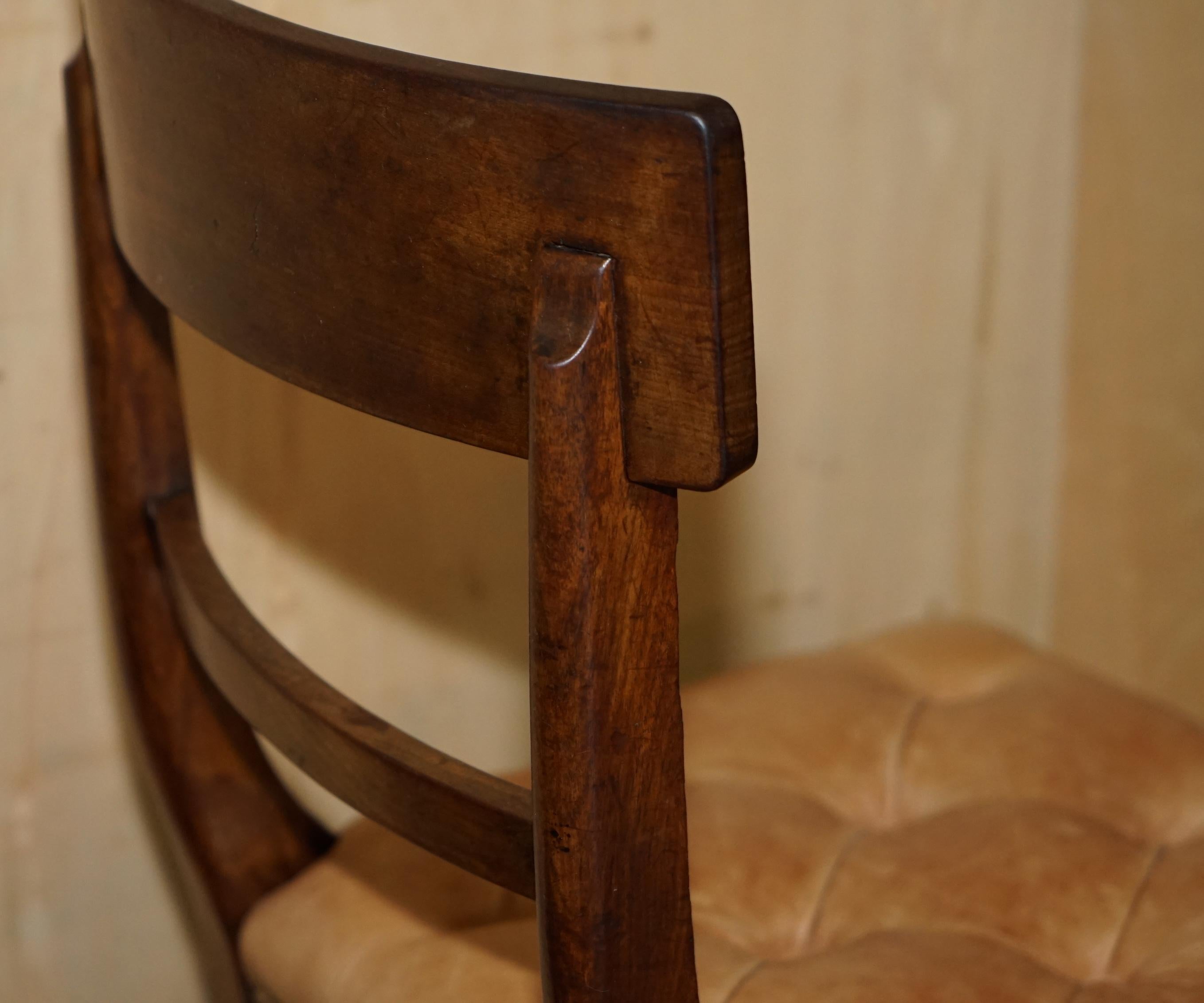 SIX FINE ANTIQUE REGENCY 1820 BROWN LEATHER HARDWOOD CHESTERFIELD DiNING CHAIRS For Sale 6