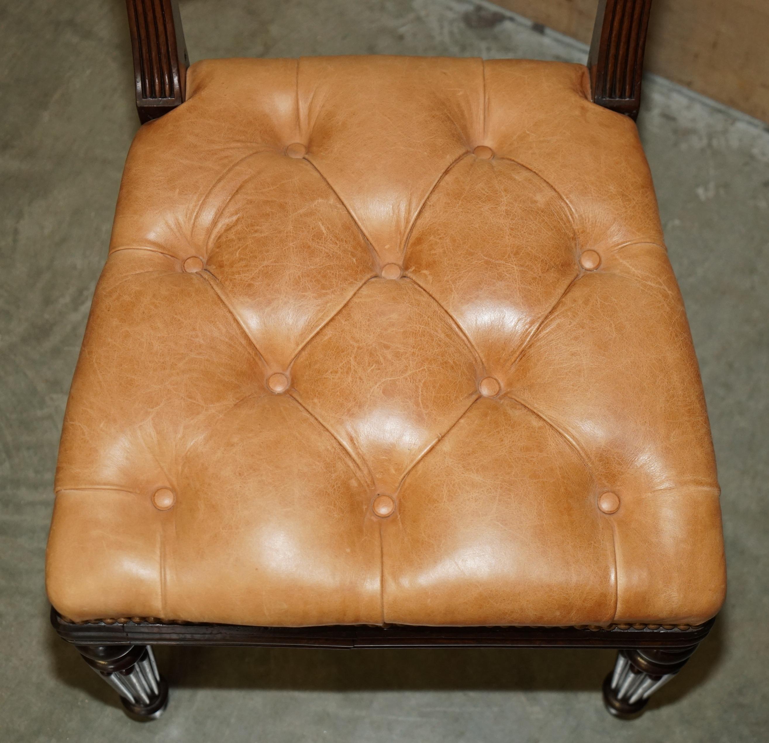 SIX FINE ANTIQUE REGENCY 1820 BROWN LEATHER HARDWOOD CHESTERFIELD DiNING CHAIRS For Sale 12