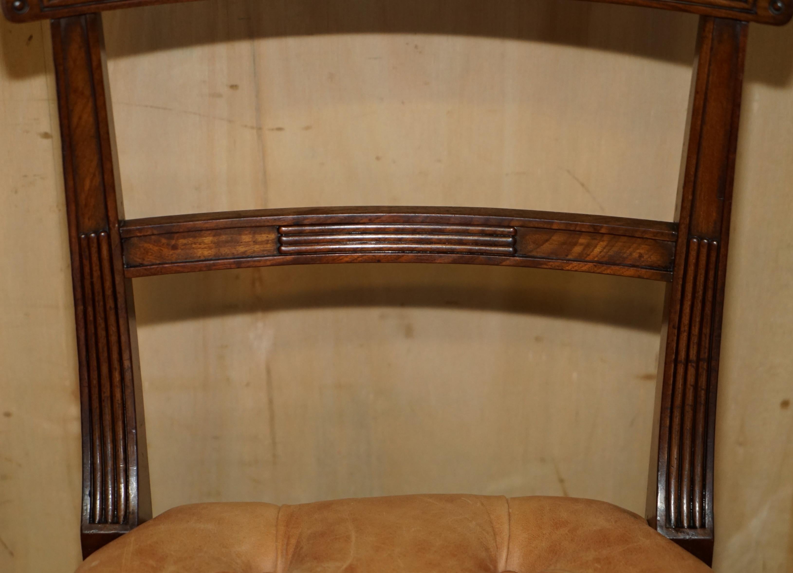 Early 19th Century SIX FINE ANTIQUE REGENCY 1820 BROWN LEATHER HARDWOOD CHESTERFIELD DiNING CHAIRS For Sale
