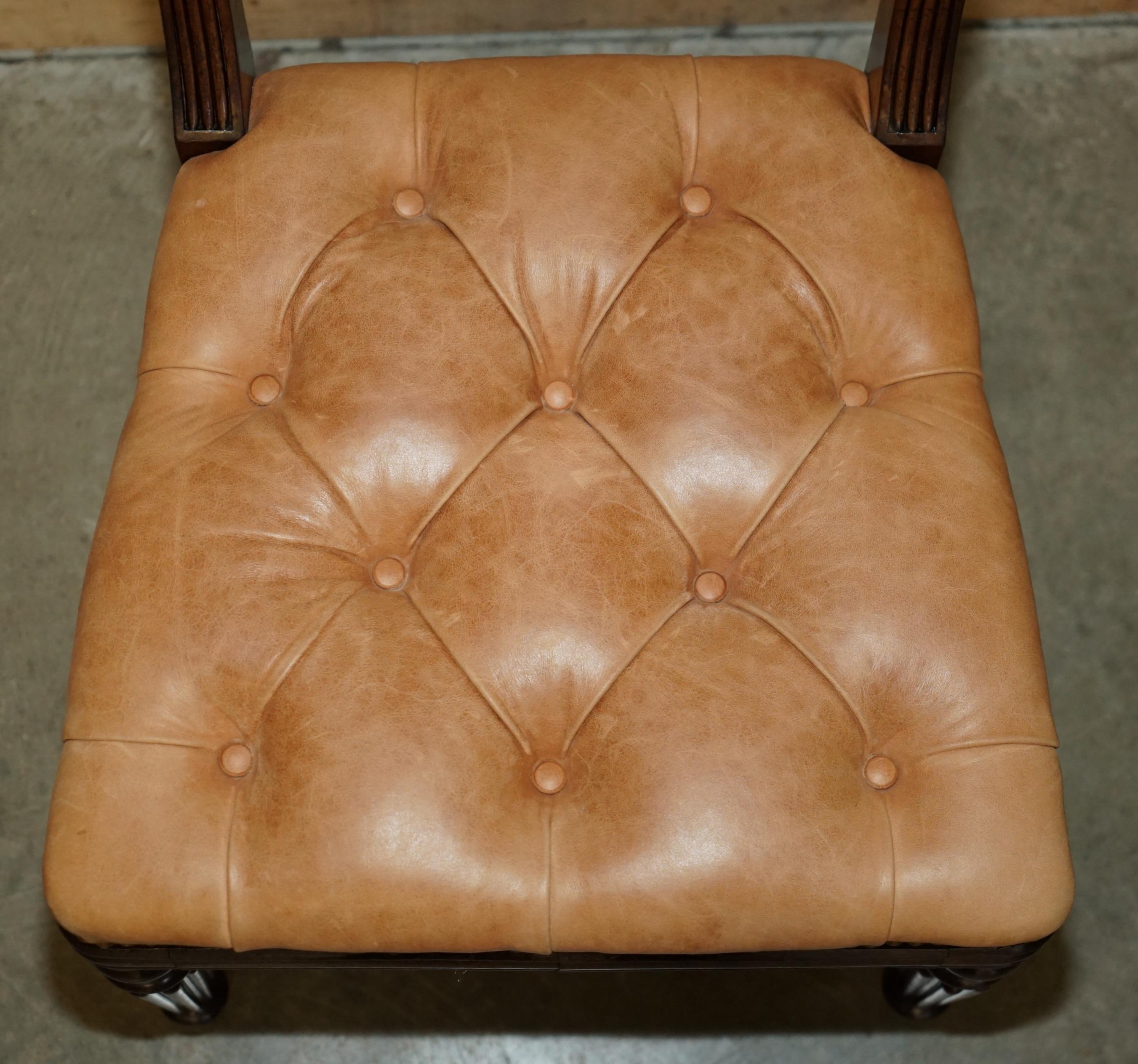 Leather SIX FINE ANTIQUE REGENCY 1820 BROWN LEATHER HARDWOOD CHESTERFIELD DiNING CHAIRS For Sale
