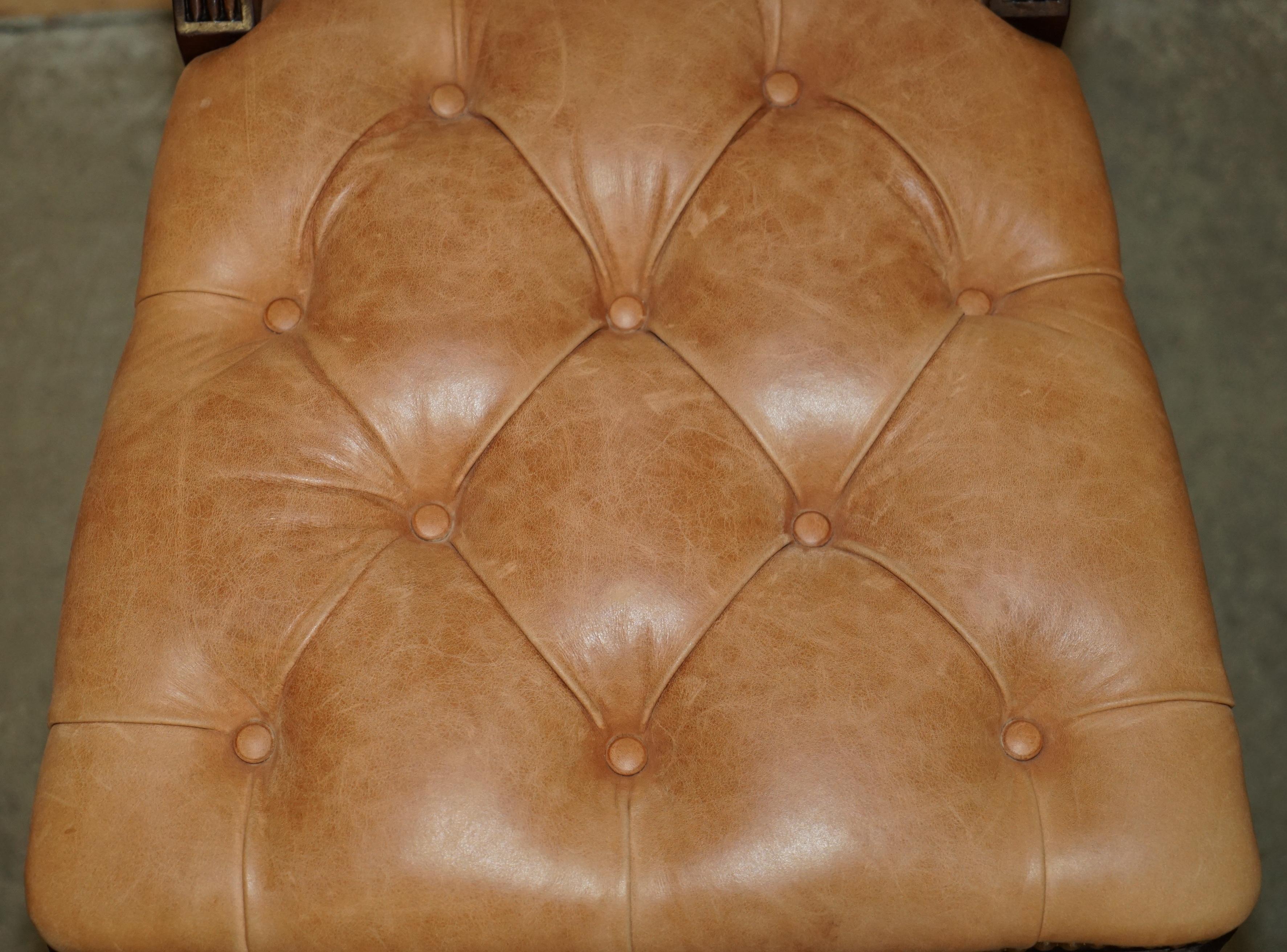 SIX FINE ANTIQUE REGENCY 1820 BROWN LEATHER HARDWOOD CHESTERFIELD DiNING CHAIRS For Sale 1