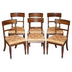 IX CHAISES DE salle à manger ANTIQUE REGENCY 1820 en CUIR MARron HARDWOOD CHESTERFIELD